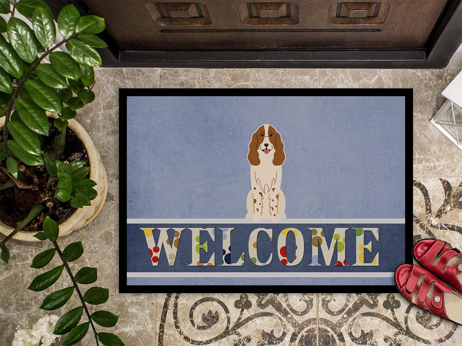 Caroline's Treasures BB5612MAT Russian Spaniel Welcome Doormat 18x27 Front Door Mat Indoor Outdoor Rugs for Entryway, Non Slip Washable Low Pile, 18H X 27W