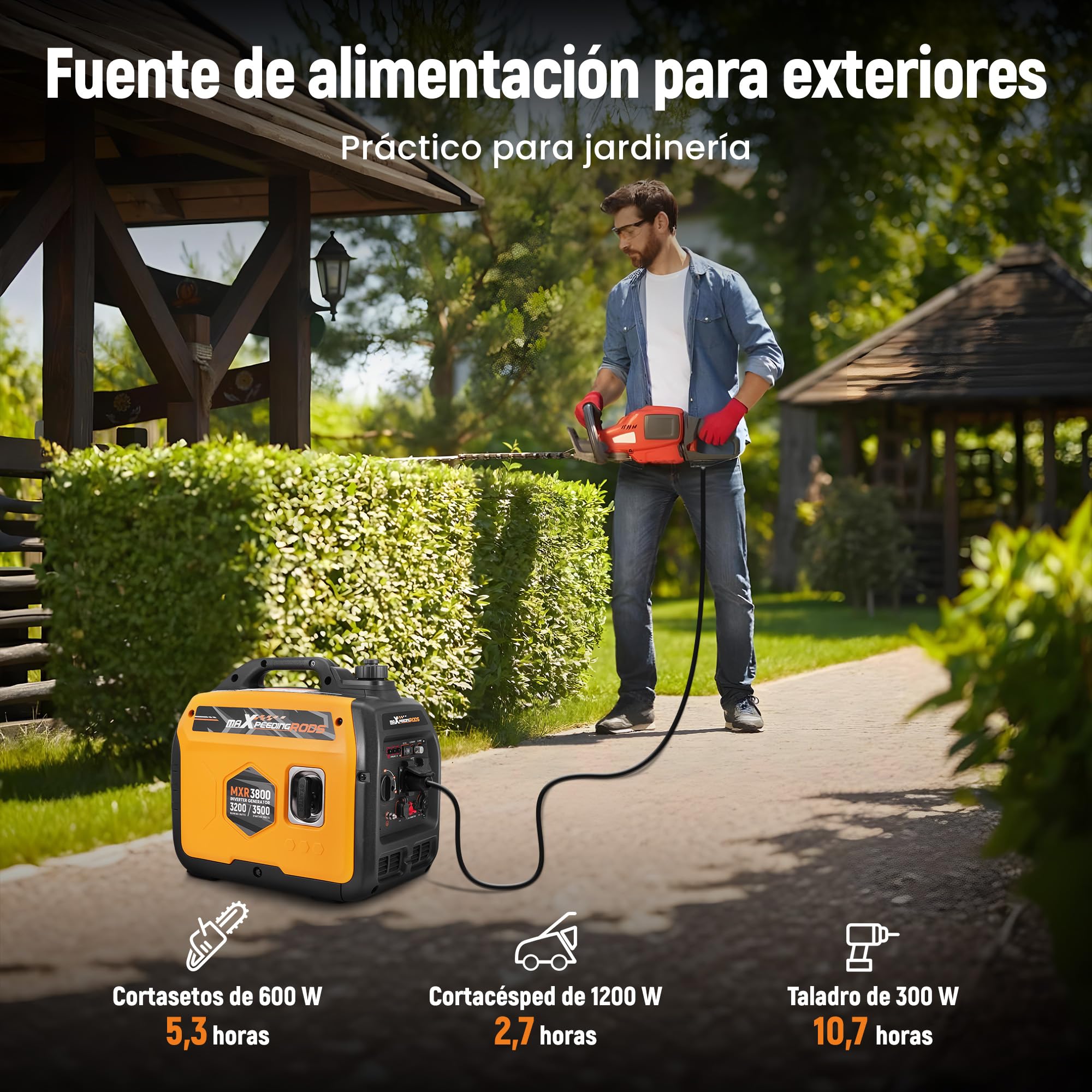 maXpeedingrods 3500W Generador Electrico Gasolina, Silencioso y Ligero | 4 Tiempos Generador de Inverter, Modelo ECO con 2x 230 V, 2x USB para Camping, Caravana, Construcción y Emergencias
