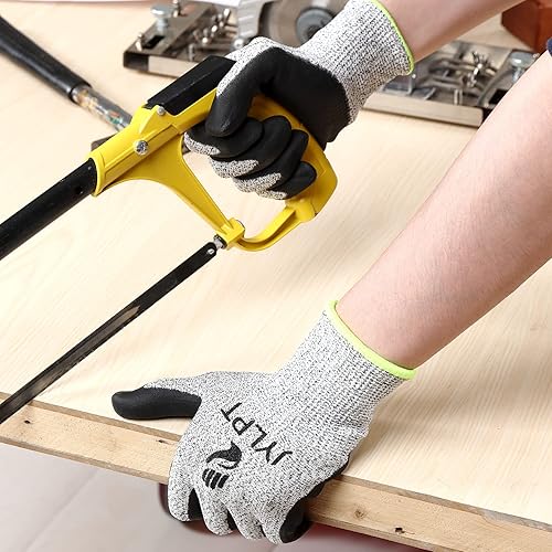 Miniatura 5 de JYLPT Guantes resistentes a los cortes, protección de nivel 5, ajuste cómodo 3D, agarre de potencia y guantes a prueba de cortes súper duraderos,