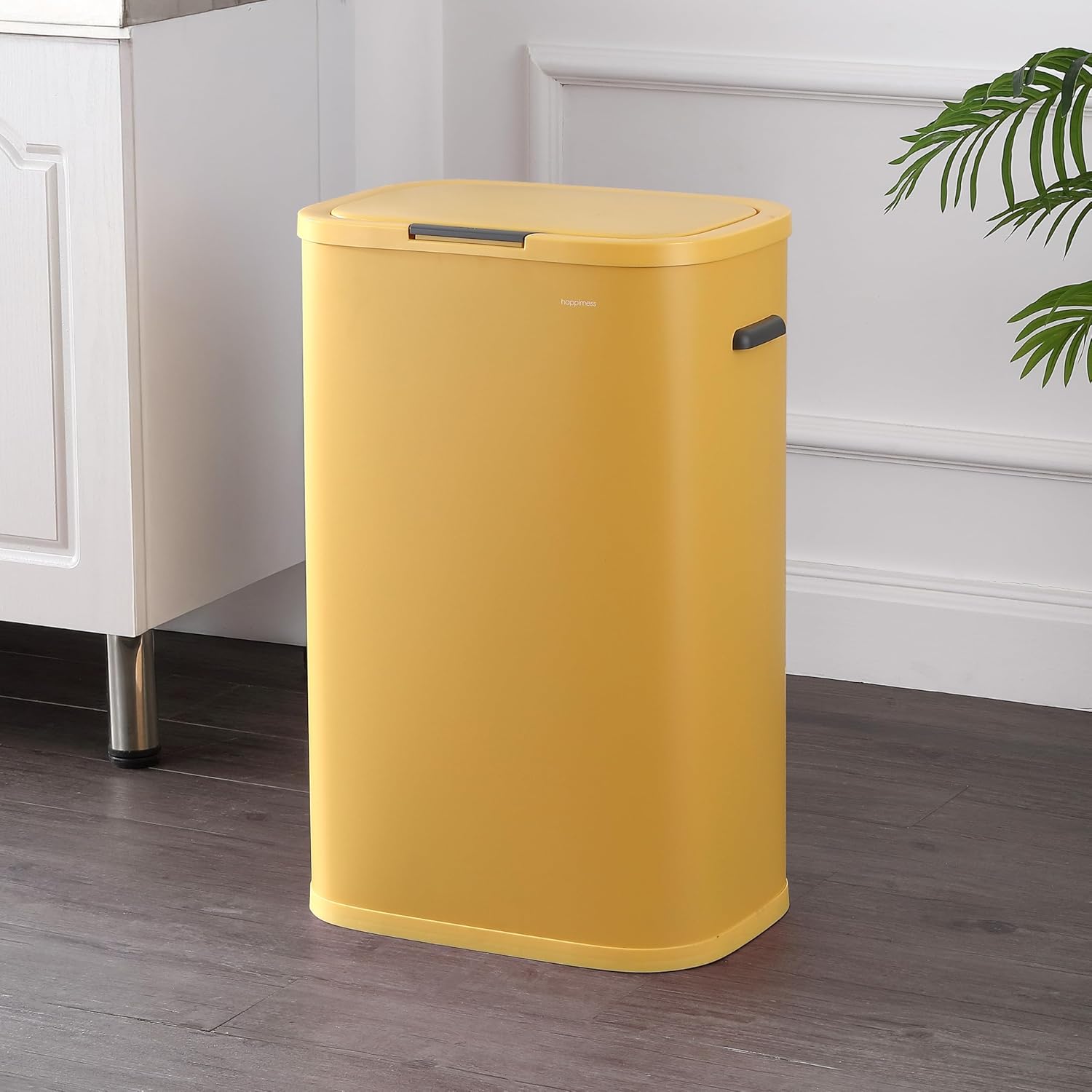 happimess HPM1017L Tammi Kitchen 14.5-Gallon Slim Metal Push Button Trash Can for Home, Kitchen, Laundry Room, Office, Bedroom, Bathroom, Daffodil Yellow