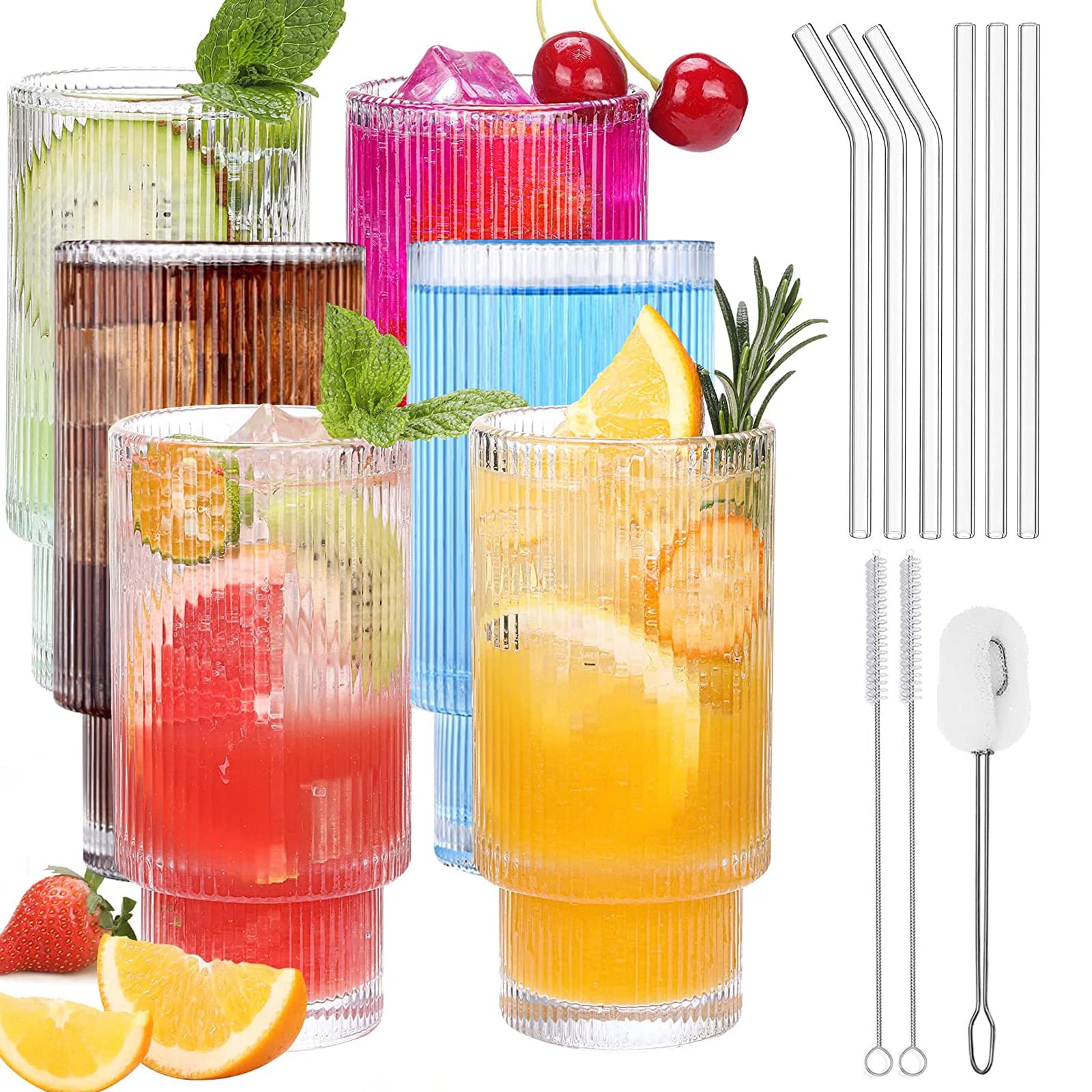 Verre A Cocktail 6 Verres Vintage Style Origami Avec Pailles En Verre - 310 Ml - Pour Cocktails, Jus, Café Glacé Verre A Cocktail 6 Verres Vintage Style Origami Avec Pailles En Verre - 310 Ml - Pour Cocktails, Jus, Café Glacé