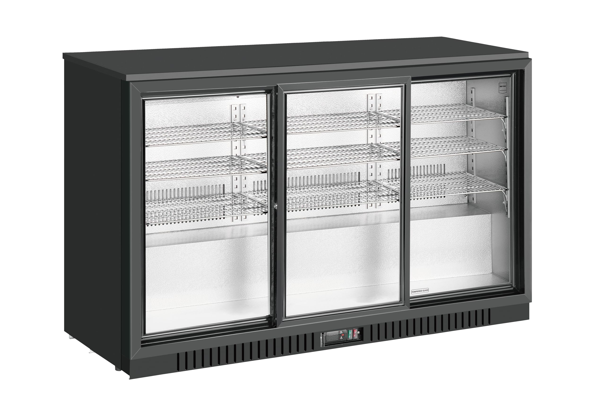 METRO Professional GBC3103 Glastür-Kühlschrank 308 L 3 türig LED Beleuchtung automatische Abtauung Verzinktes Blech Aluminium Glas