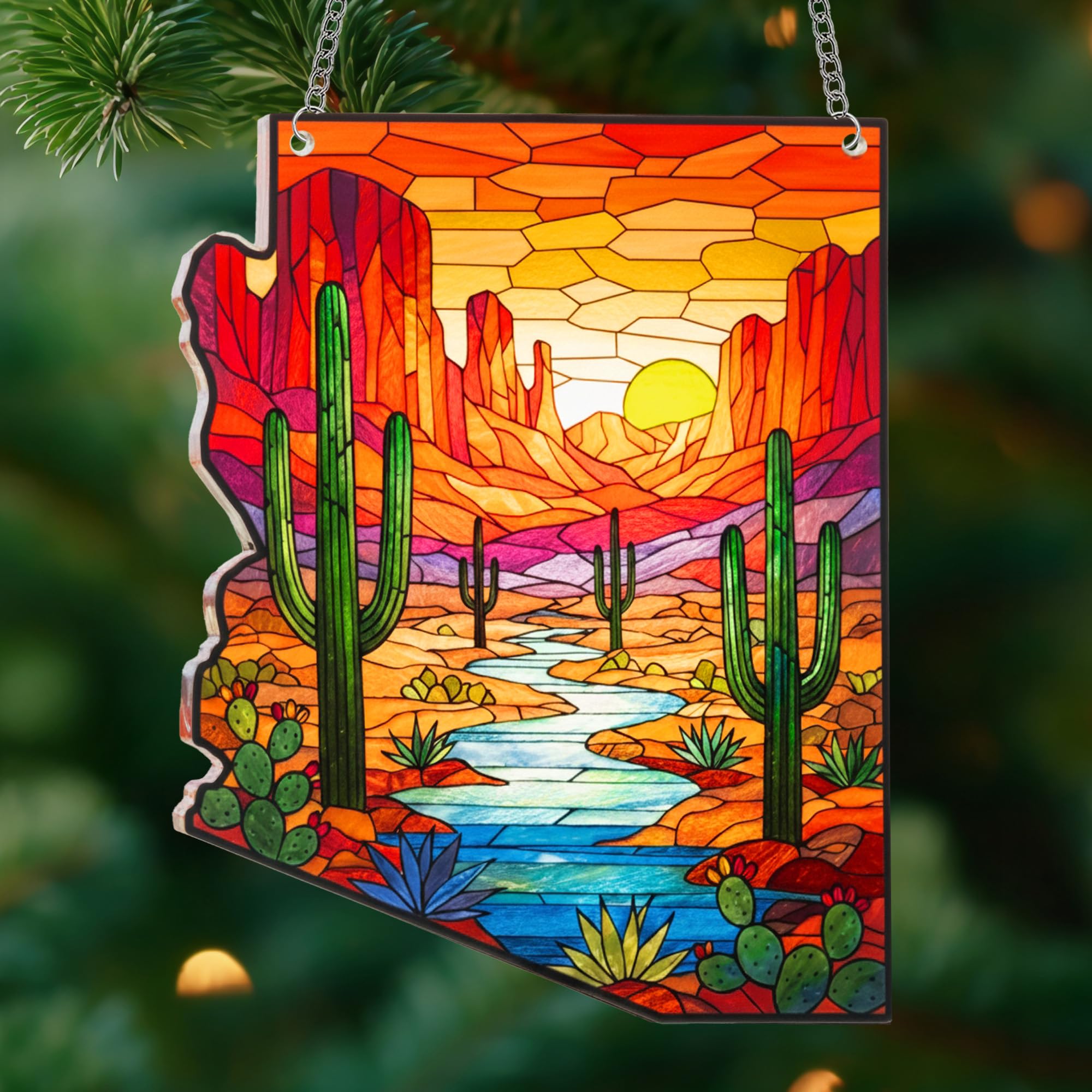 Arizona Landscape Acrylic Ornament Xmas Decor 2025, Arizona Desert Cactus Ornaments Gift for Tourists, Ideal Travel Gifts for Women Men Family & Friends, American Gifts for Women