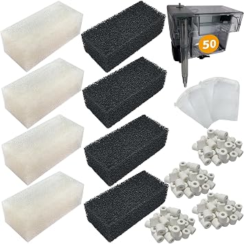 4 Set of Three-Stage Filtration Tank Filter Maintenance Kit, Replacement for AquaClear 50/200 50-Gallon Power Filter, Fish Tank Filter for 20- to 50-Gallon Aquariums