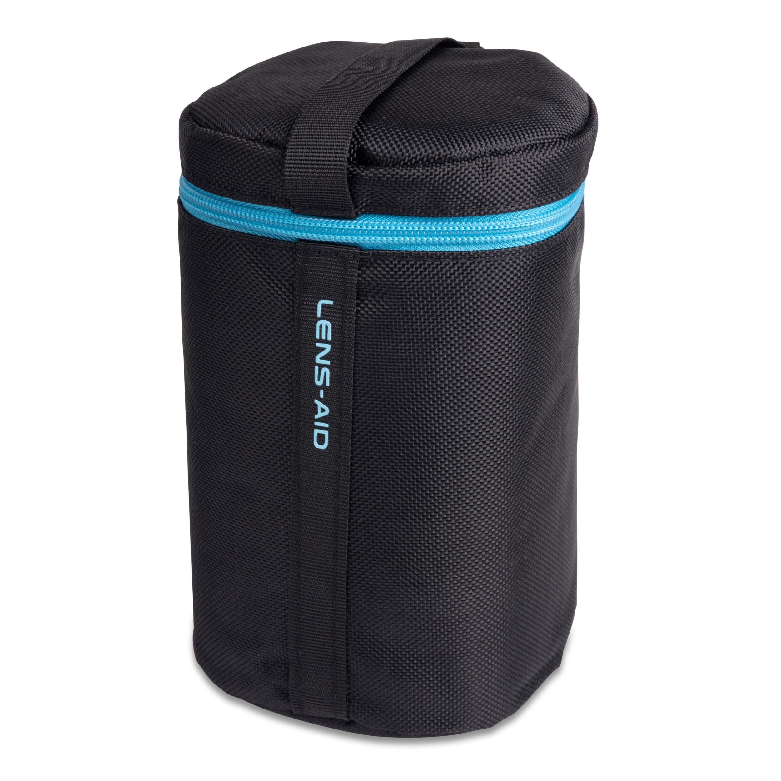 Bolsa para lentes LENS-AID con acolchado grueso: estuche para lentes con cremallera y hebilla de cinturón, negro, L (10 x 18 cm)