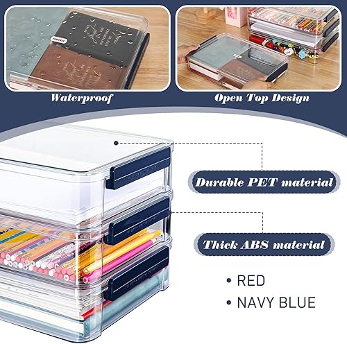 Miniatura 4 de 4 cajas de almacenamiento de archivos de 14 x 9.3 x 2.8 pulgadas, cajas de almacenamiento de plástico con tapas, estuche transparente para álbumes