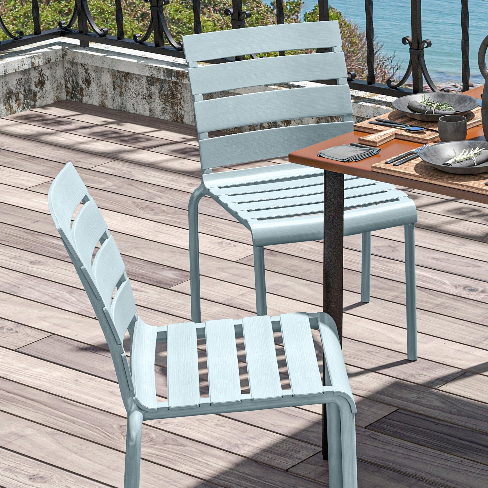 Outsunny Lot de 4 chaises de Jardin chaises de Bistro empilables avec Assise et Dossier à Lattes dim. 42L x 54l x 78H cm Gris