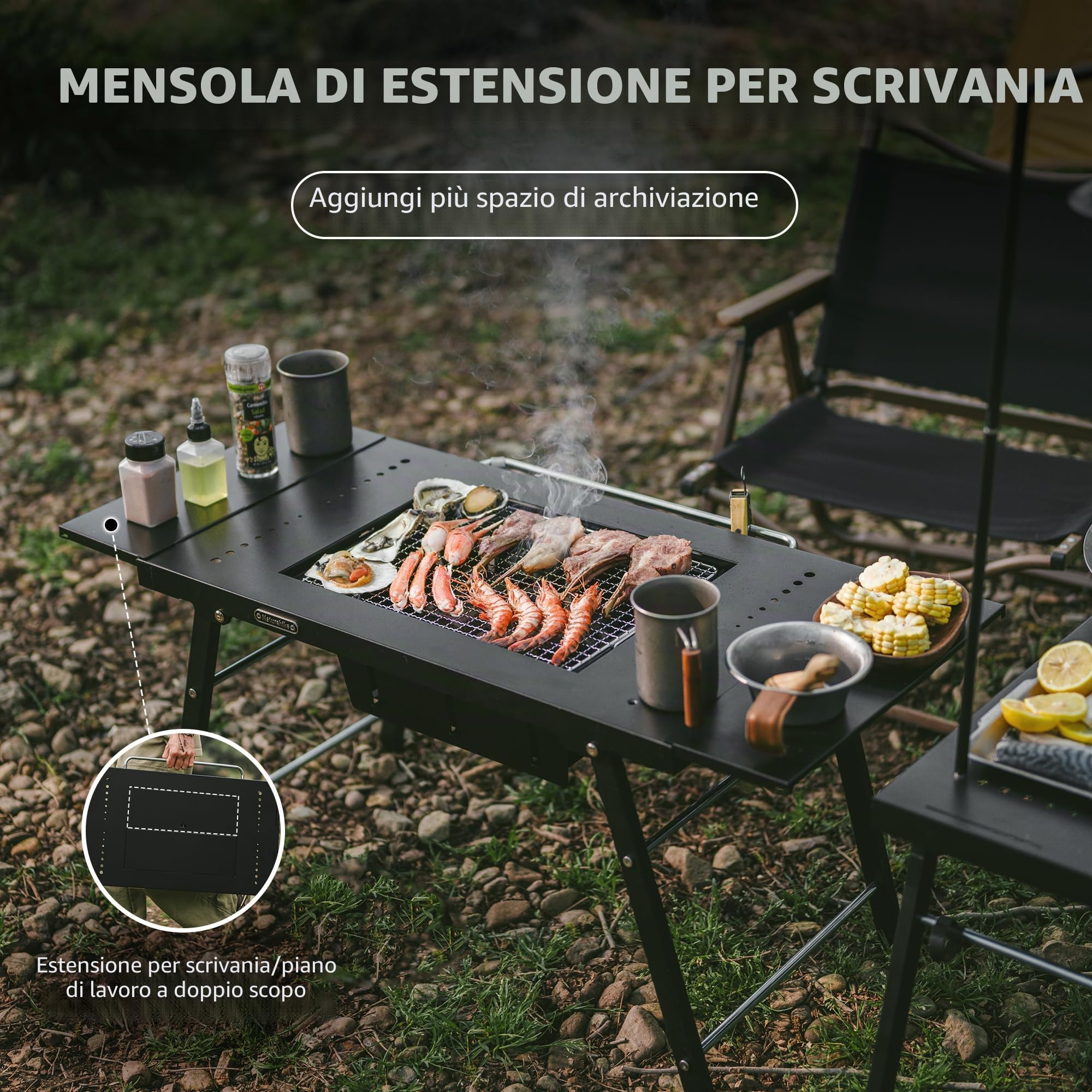 Naturehike Tavolo IG portable con barbecue a carbonella, pieghevole da campeggio, fornito con estensione e supporto lanterna, ideale per barbecue all'aperto, campeggio