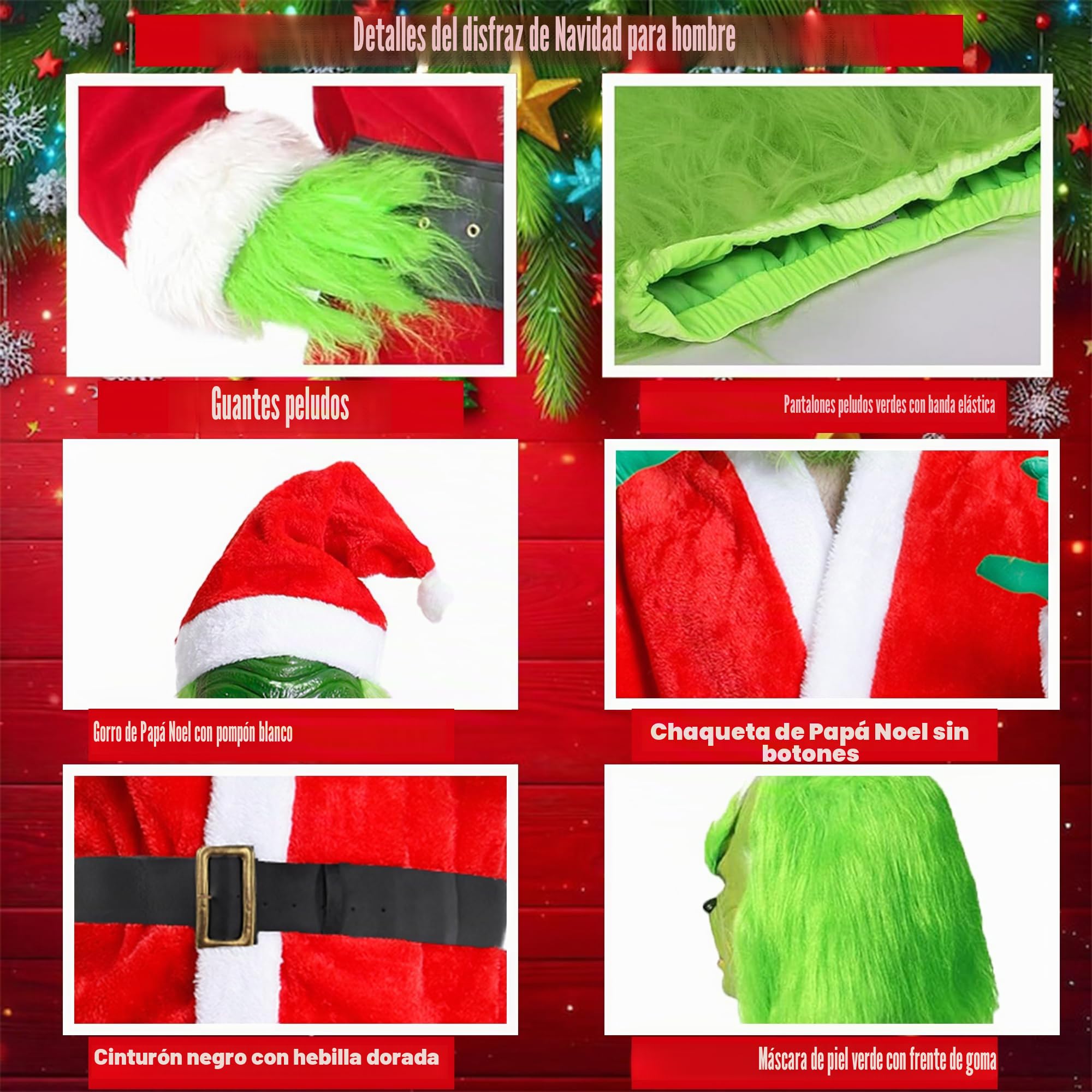 Carnavalife Disfraz navidad, traje de monstruo verde, disfraz papa noel para Hombre Adulto, Ropa de Papá Noel con accesrorios, Cosplay de Navidad lujo Santa Claus Santa Claus