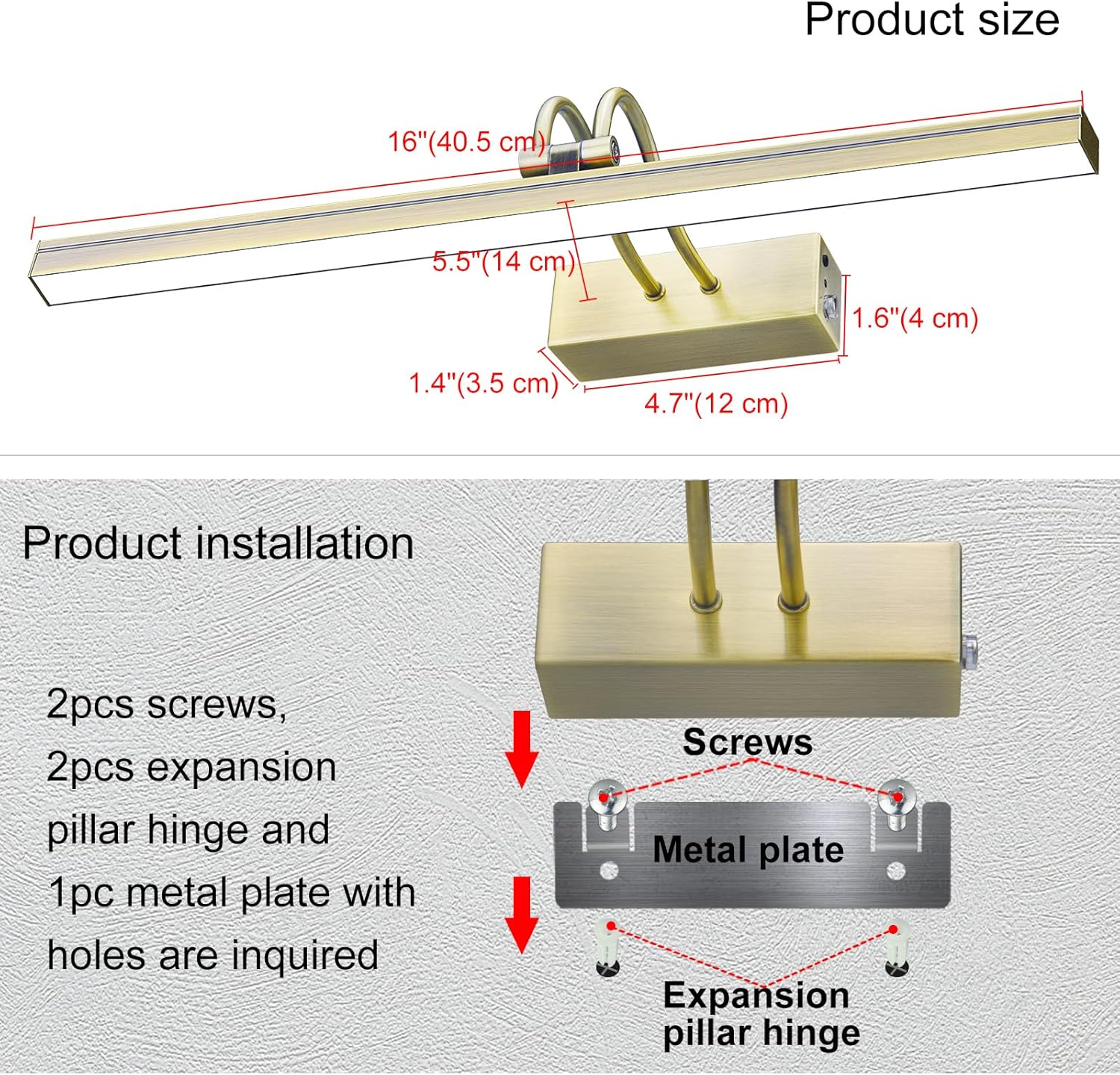 FUNCHDAY Picture Light, Wireless Rechargeable Gallery Lights with Remote, 280LM 48 LED Dimmable Painting Lighting, 16in Battery Operated Art Lights for Paintings,Wall Artwork (Antique Brass)