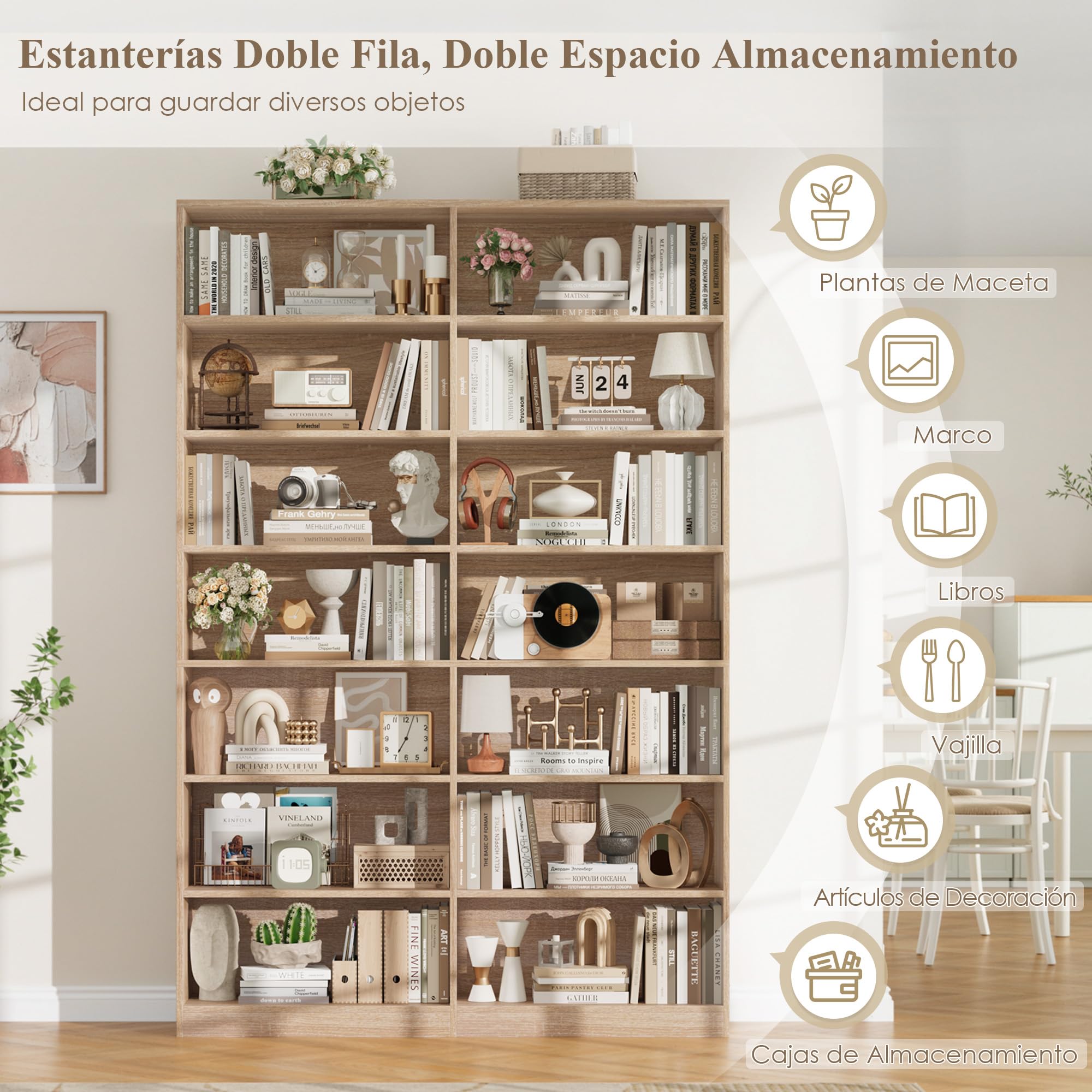 FirFurd Estantería Libros, Estantería Grande, Librería Salón, 14 Estantes | Estanterías Almacenaje Madera Alta, Libreria Estanteria para Salón Oficina Estudio 116x28.5x212cm