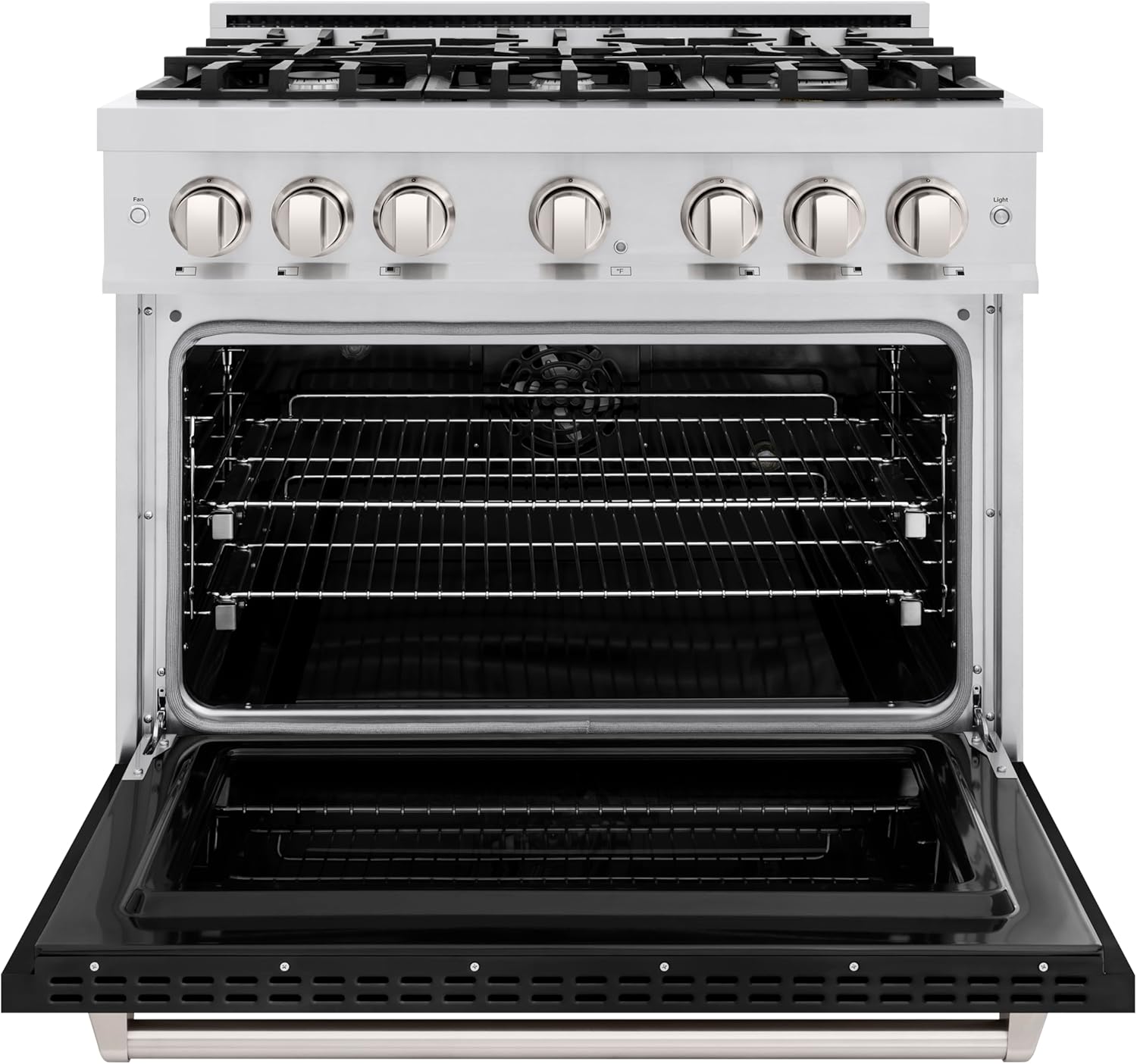 ZLINE 36 in. 5.2 cu. ft. Classic Dual Fuel Range with 6 Burner Gas Cooktop and Electric Convection Oven in Stainless Steel with Black Matte Door (CDR-BLM-36)