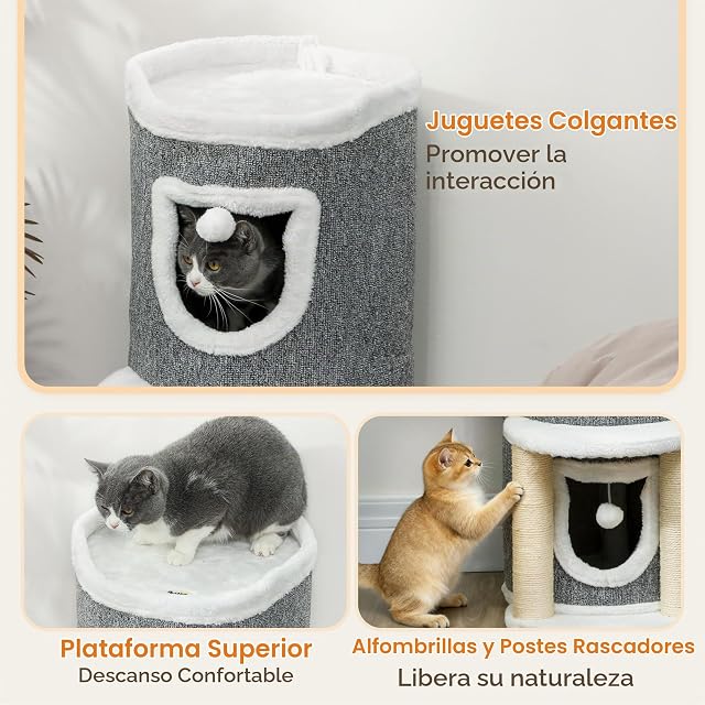 Foto 5 de 8 de PawHut Árbol Rascador para Gatos Árbol para Gatos 76 cm con Cama Gris