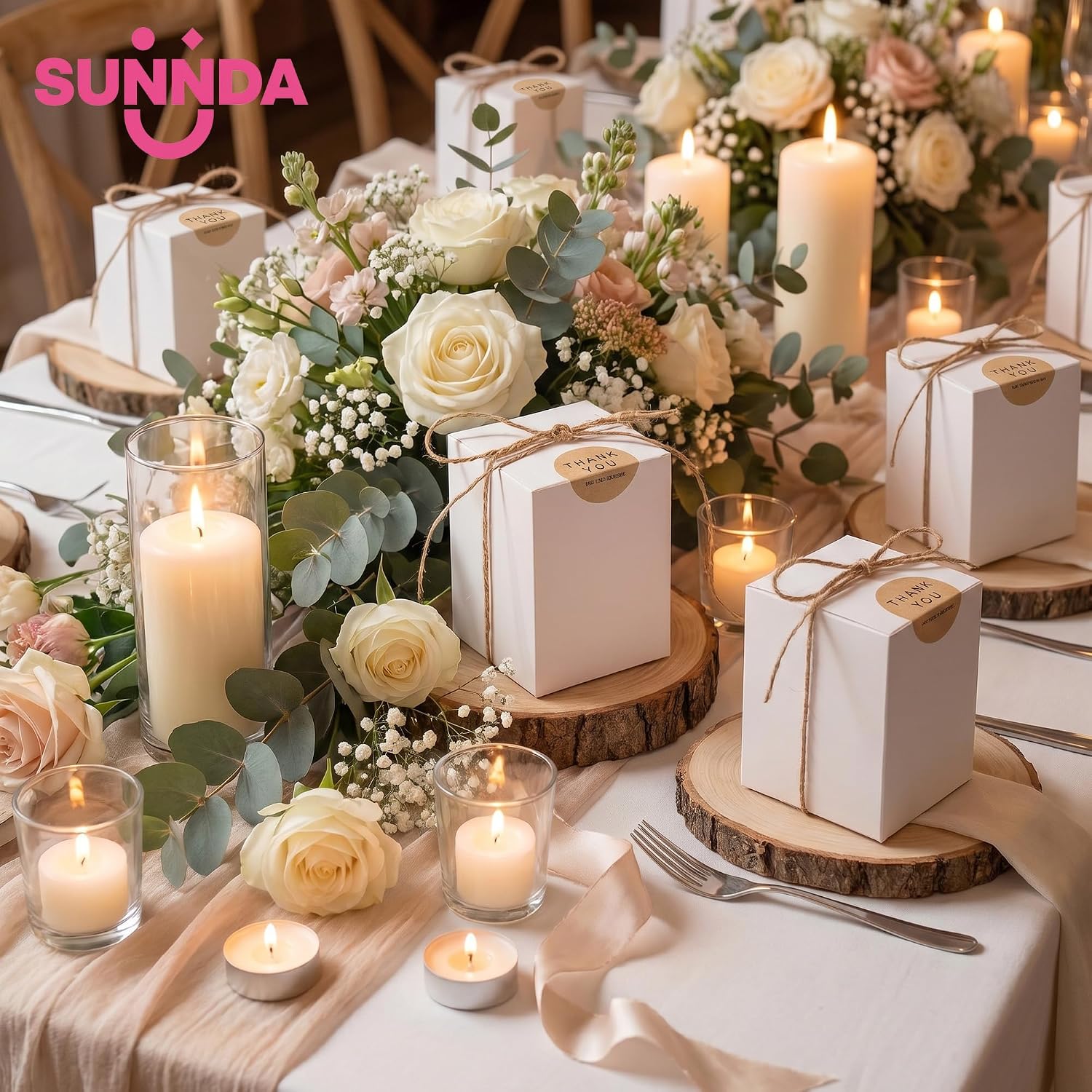 Sunnda 3x3x4 Small White Gift Boxes (50 Pack) - Instant Pop-Up Design Quick Assembly - Sturdy Cardboard Tall Favor Boxes Bulk for Wedding, Baby Shower, Christmas Ornaments, Candy Truffles Macarons