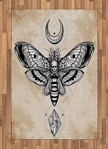 Miniatura 1 de Ambesonne Alfombra de fantasía, cabeza muerta con ilustración de calavera mágica de luna y piedra, alfombra decorativa tejida plana para sala de