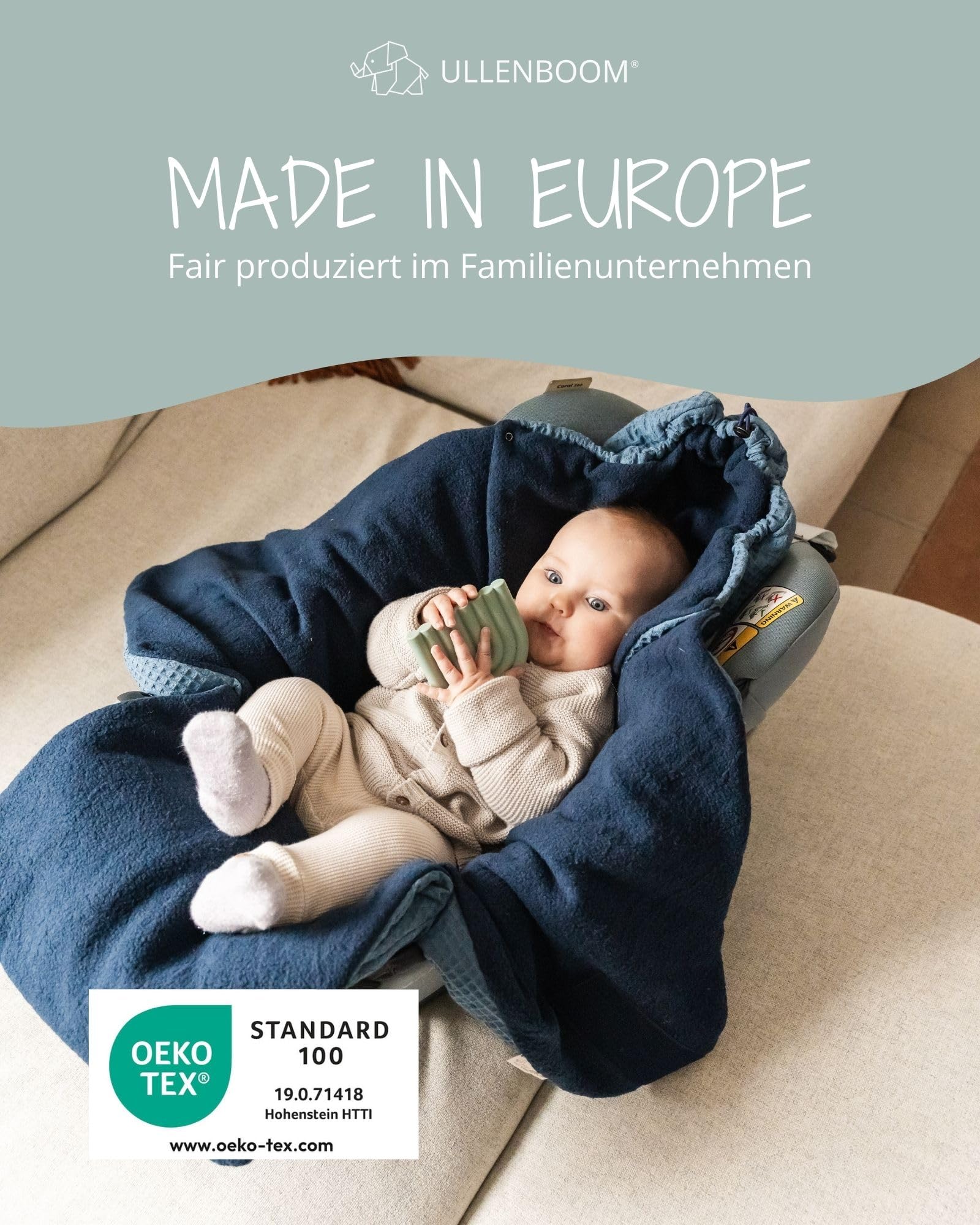 ULLENBOOM Coperta in cotone per neonato, copertina avvolgente bebè per ovetto e passeggino, 0-9 mesi | Waffle piqué blu