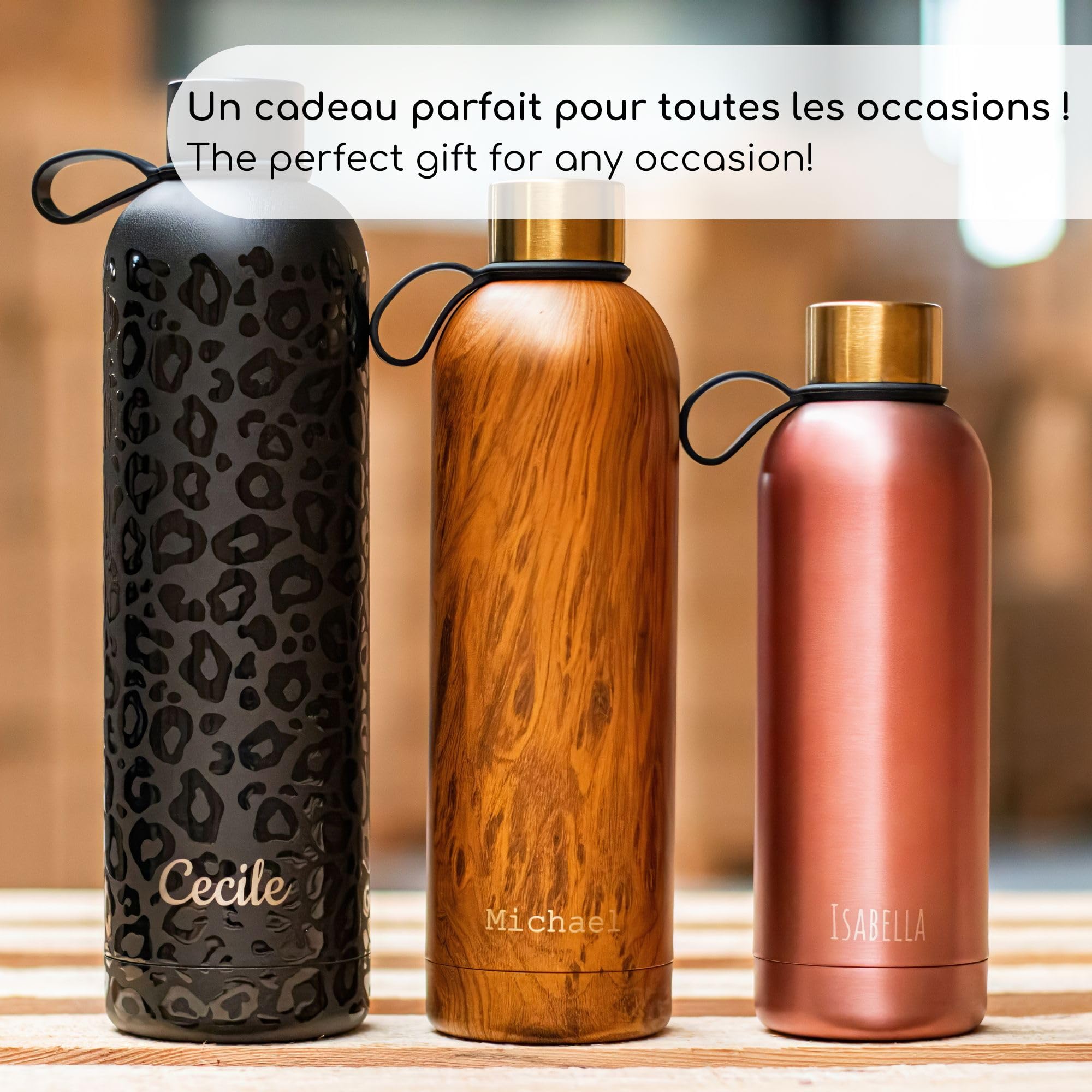 Milu Gourde Isotherme - Bouteille Isotherme 1L INOX Bouche Standard Étanche Sport Sans BPA - Brosse Nettoyage Incluse (Gravure, 1000ml)