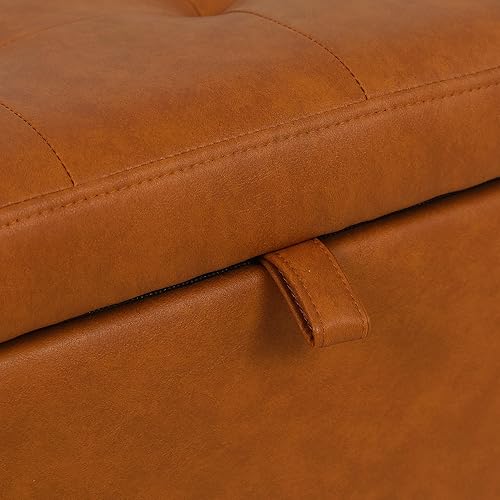 Miniatura 6 de Asense Otomana cuadrada de almacenamiento, reposapiés tapizado de piel sintética con patas de madera negra, marrón