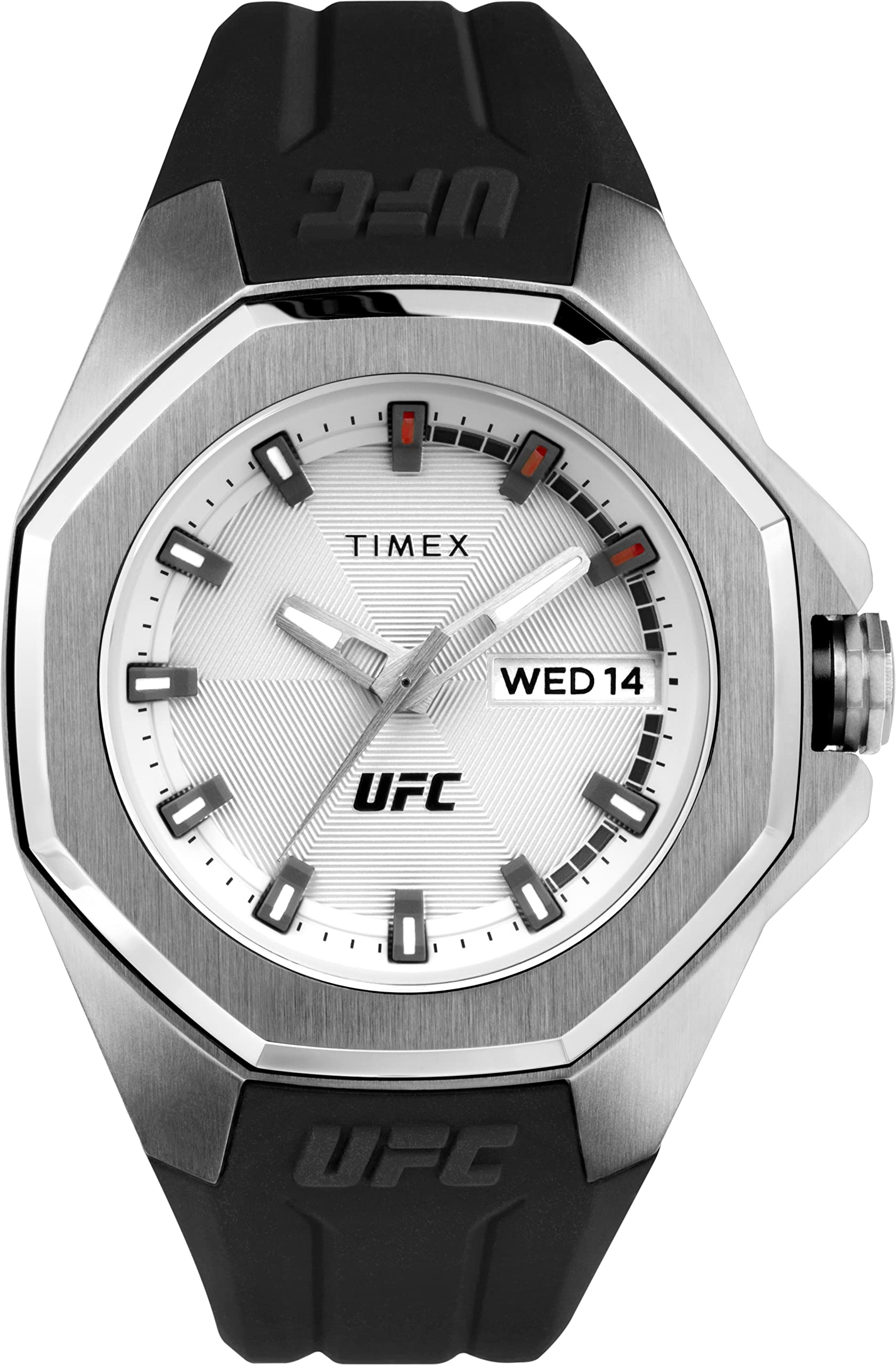 TIMEX Men Silicone UFC Street Collection Quartz Analog Silver-Tone Dial Coloured Quartz Watch, Round Dial with 44 Mm Case Width - Tw2V57200X6, Band Color-Black (B0BYD5KCX7) Amazon Price History, Amazon Price Tracker