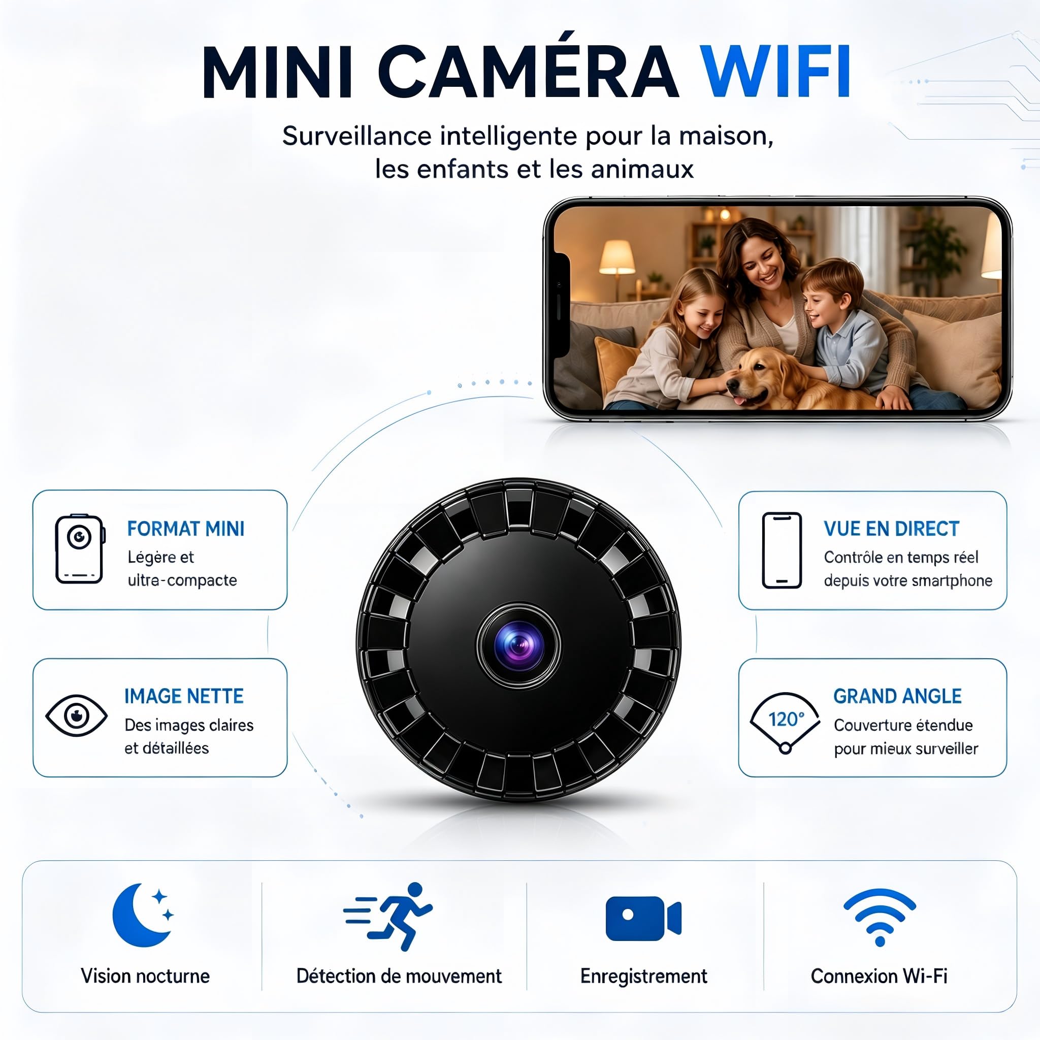 2026 Caméras Espion Mini Camera sans Fil de Surveillance, HD 1080P WiFi Caméra de sécurité avec Vision nocturnepour bébé intérieur/extérieur, Animal de Compagnie, Compatible L/X1 (Black, Tiny 2 PCS)