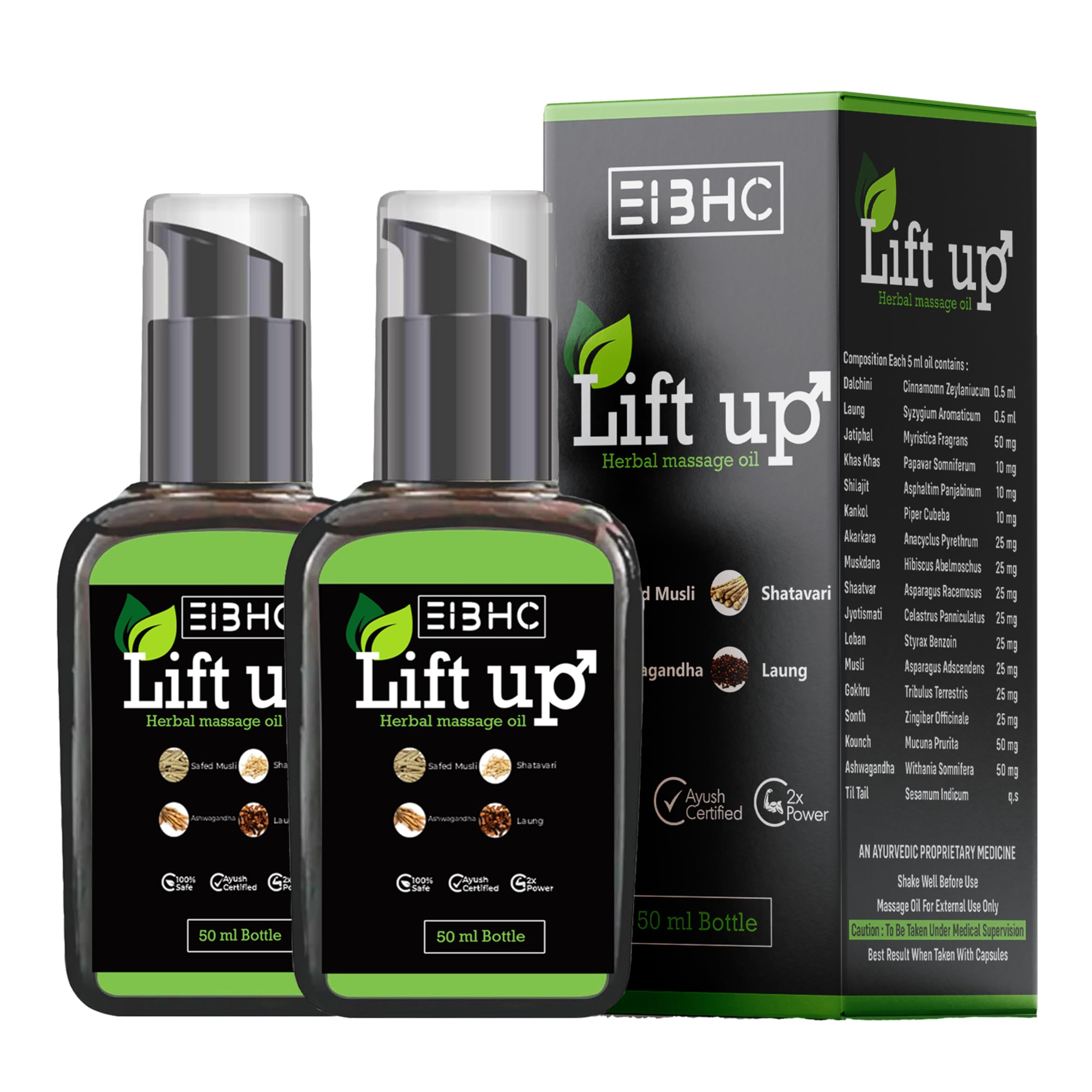 Lift Up Massage Oil for Men | Ayurvedic Massage Oil with Ashwagandha, Safed Musli, Shatavari & Laung Extract | Lab Tested - (100ml)