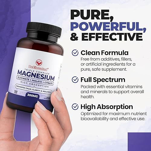 Miniatura 4 de Suplemento de magnesio de triple complejo  Complejo de magnesio de acción rápida con glicinato, citrato y malato para relajación, sueño y bienestar