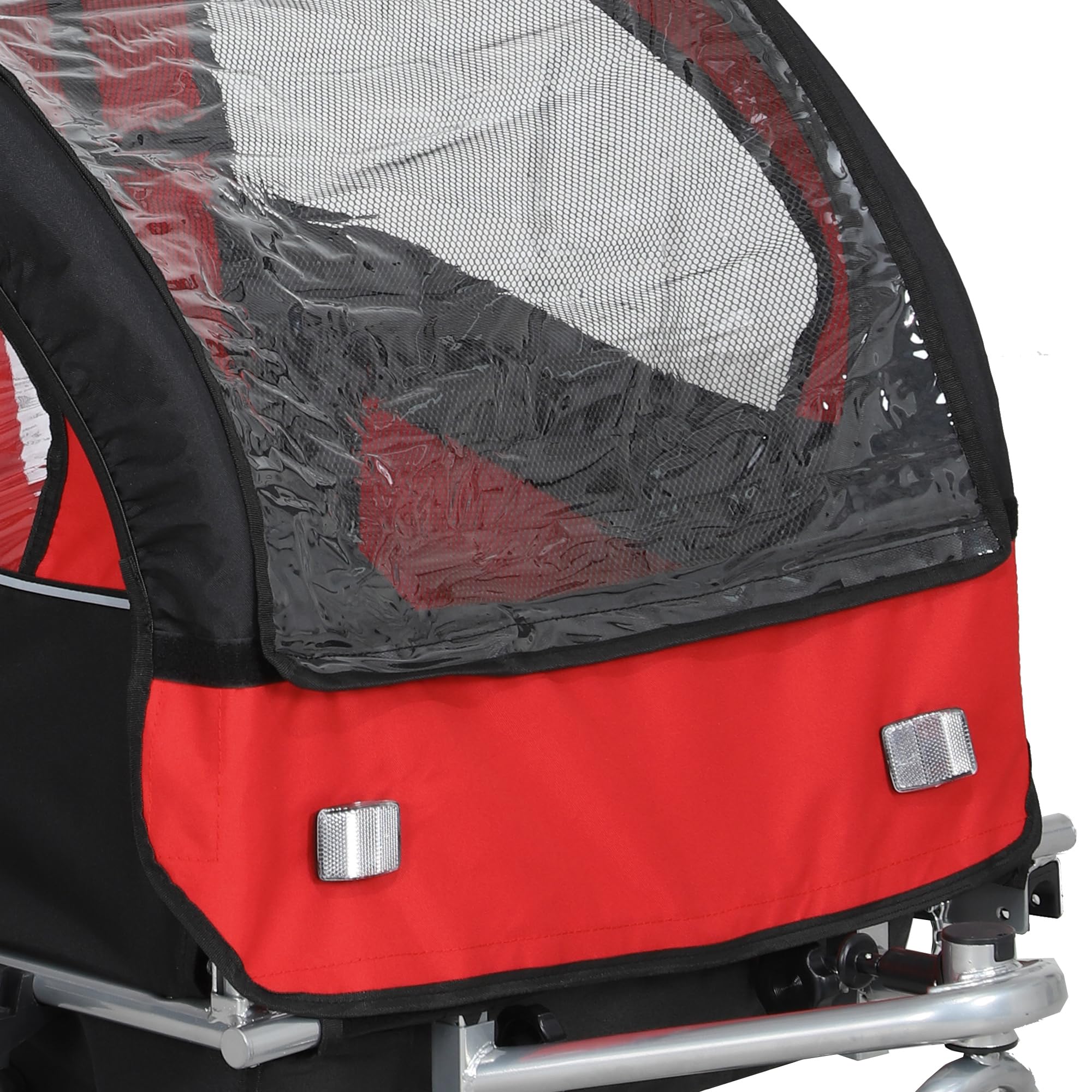 HOMCOM Remorque Velo Enfant 2 en 1 Poussette vélo bébé 2 Places avec Ceinture de sécurité 5 Points, réflecteurs, Drapeau et Rideau Coupe-Vent, Charge 40 Kg