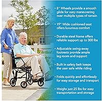 Vista 3 de Carex Silla de ruedas de transporte con asiento de 19 pulgadas, silla plegable para transporte con reposapiés, silla de ruedas plegable ligera