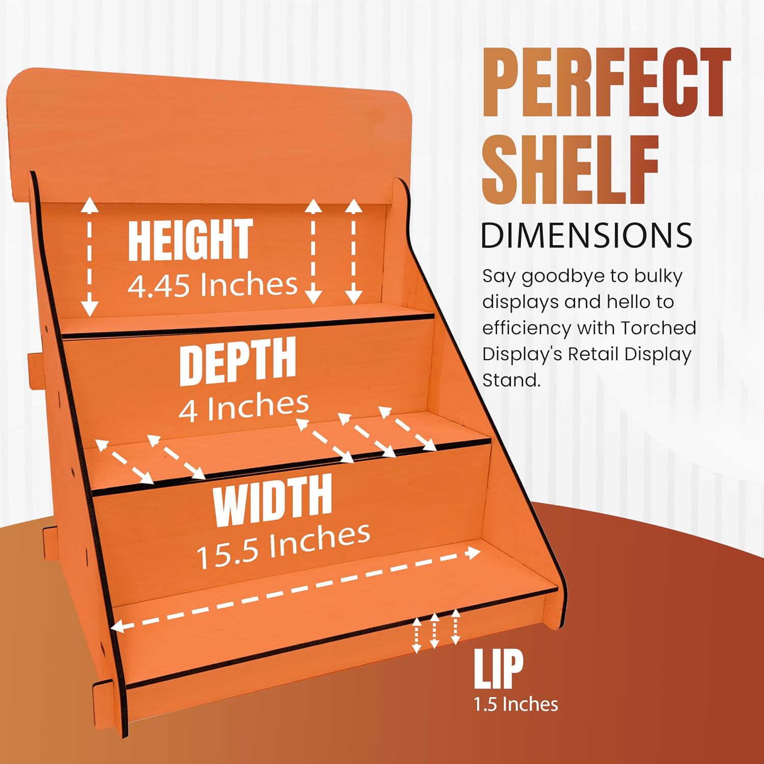 Wooden Portable Retail Table Display Stand Countertop 3 Step Riser Craft Shows, Farmers Markets Tradeshows |No Hardware Assembly Flat Pack Soap Display CBD Jewelry Spices Cups Tumblers Coasters | Orange