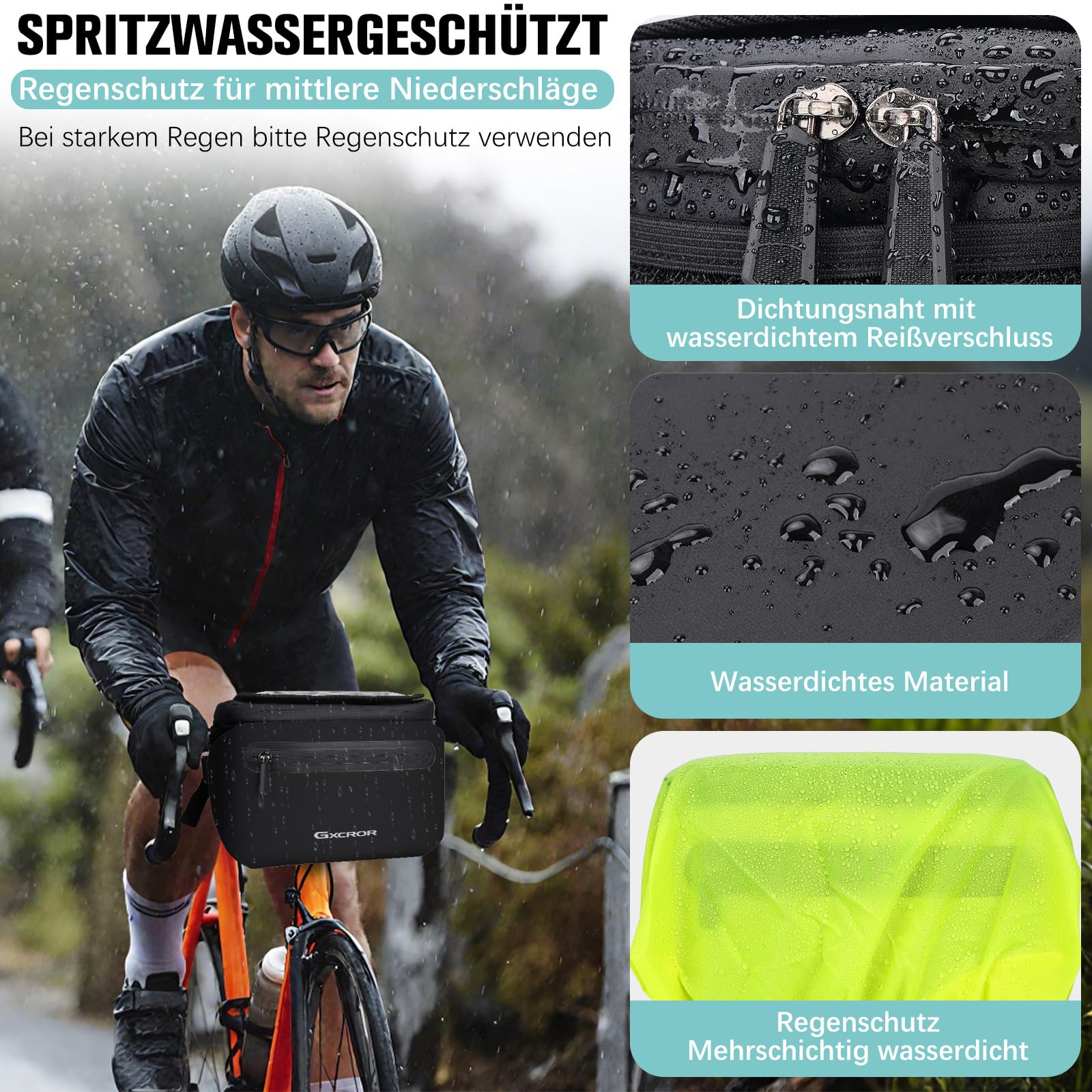 GXCROR Sacoche de guidon de vélo 4,7 l avec ouverture rapide | Support stable pour la ville et le trekking | Imperméable + compartiment pour téléphone portable + porte-gobelet