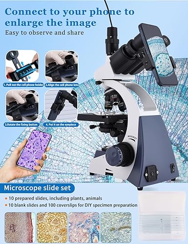 Miniatura 4 de Microscopio para adultos 40X-5000X de aumento de grado de laboratorio con etapas mecánicas duales y cámara USB HD Microscopio trinocular