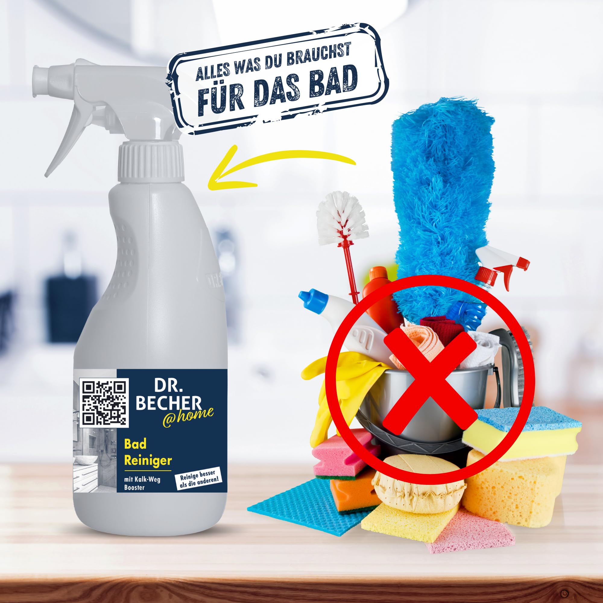 DR.BECHER @home Bad Reiniger - Entfernt Kalk- und Wasserflecken, Seifen- und Schmutzreste mit Abperl-Effekt - Perfekt für Armaturen, Wannen,
