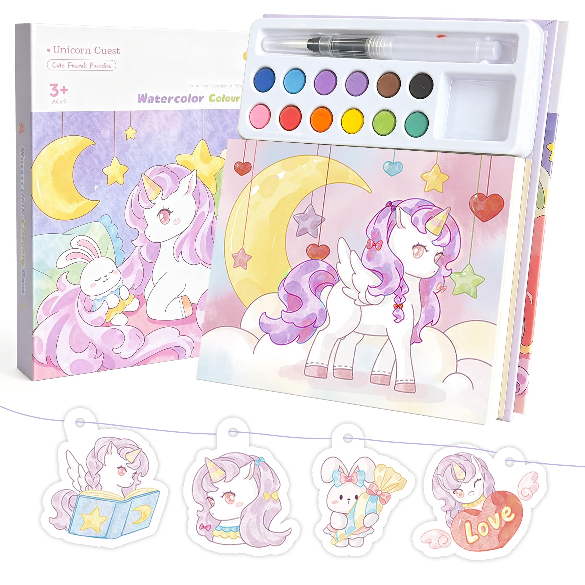 cabaro 3-in-1 Watercolour Paint Set, Mess Free Colouring Book Kids Age 3+