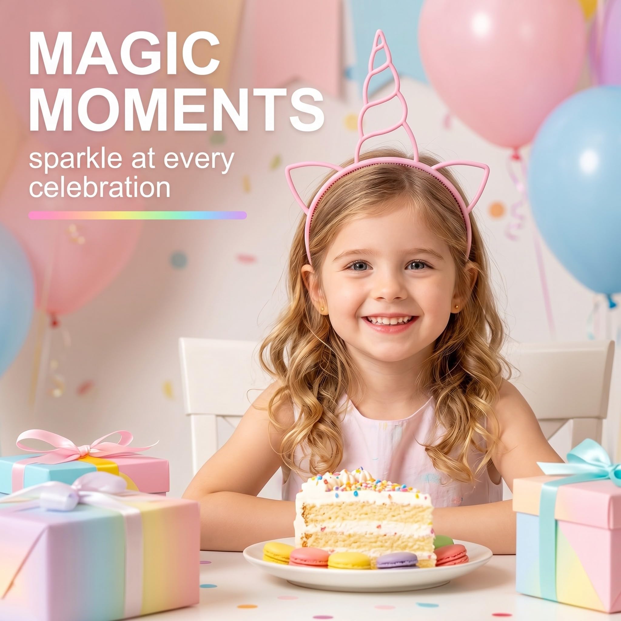 6 Piezas Diadema Unicornio Niña, Diademas con Cuerno y Orejas Brillantes para Fiestas de Cumpleaños, Disfraz Unicornio Niña Accesorios para el Pelo y Decoración de Carnaval