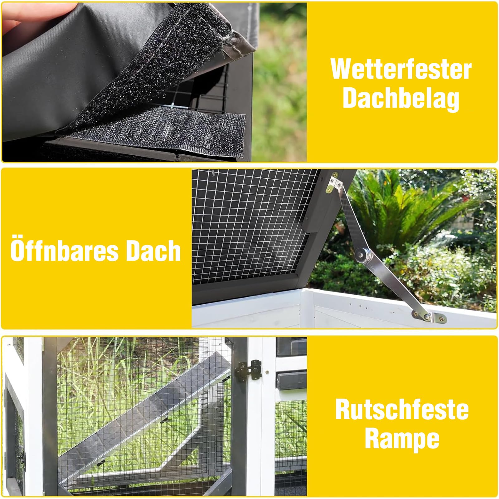 Aivituvin Hasenstall, Kaninchenstall für drinnen und draußen, auf Rädern, 2-stöckig, Holz, Meerschweinchenkäfige mit 2 tieferen herausziehbaren Tabletts (Schwarz-weiß-L)