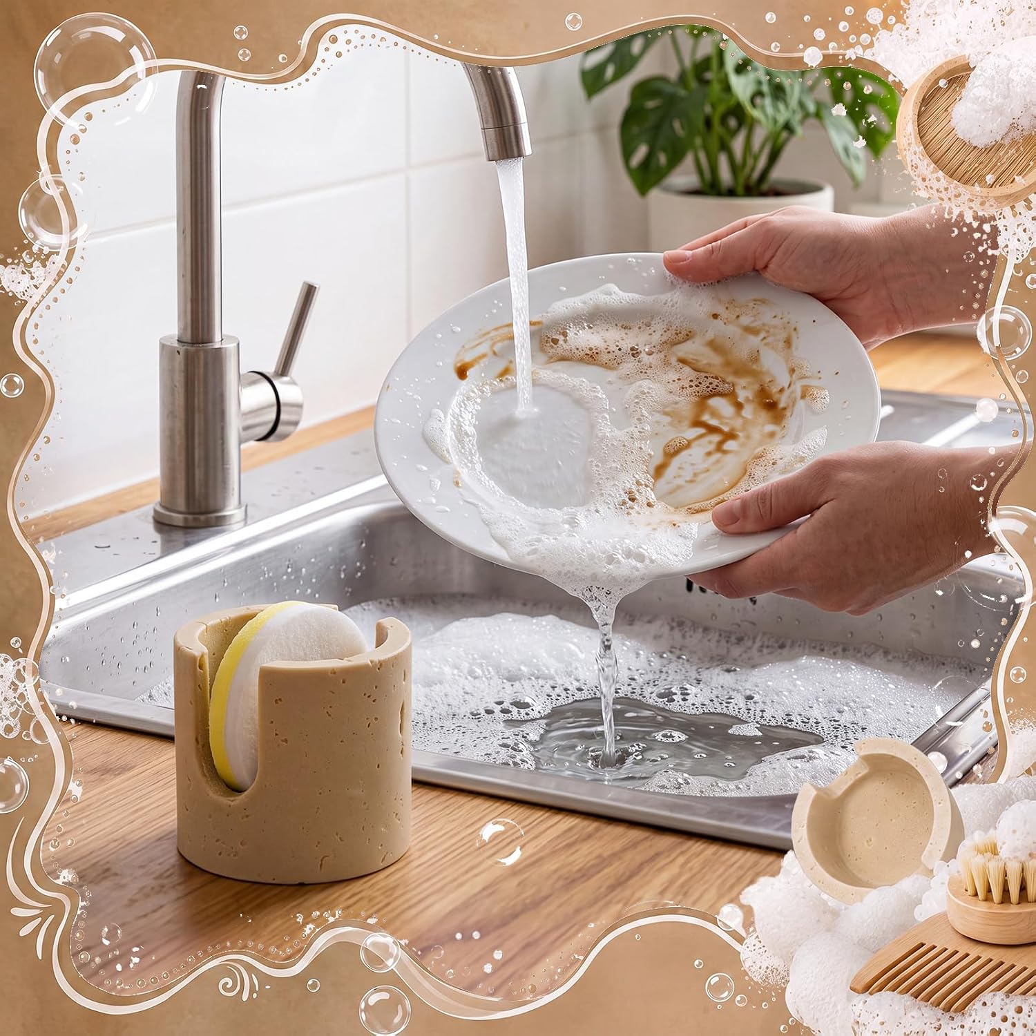 Travertine Sponge Holder for Kitchen Sink Wabi-sabi Decoration