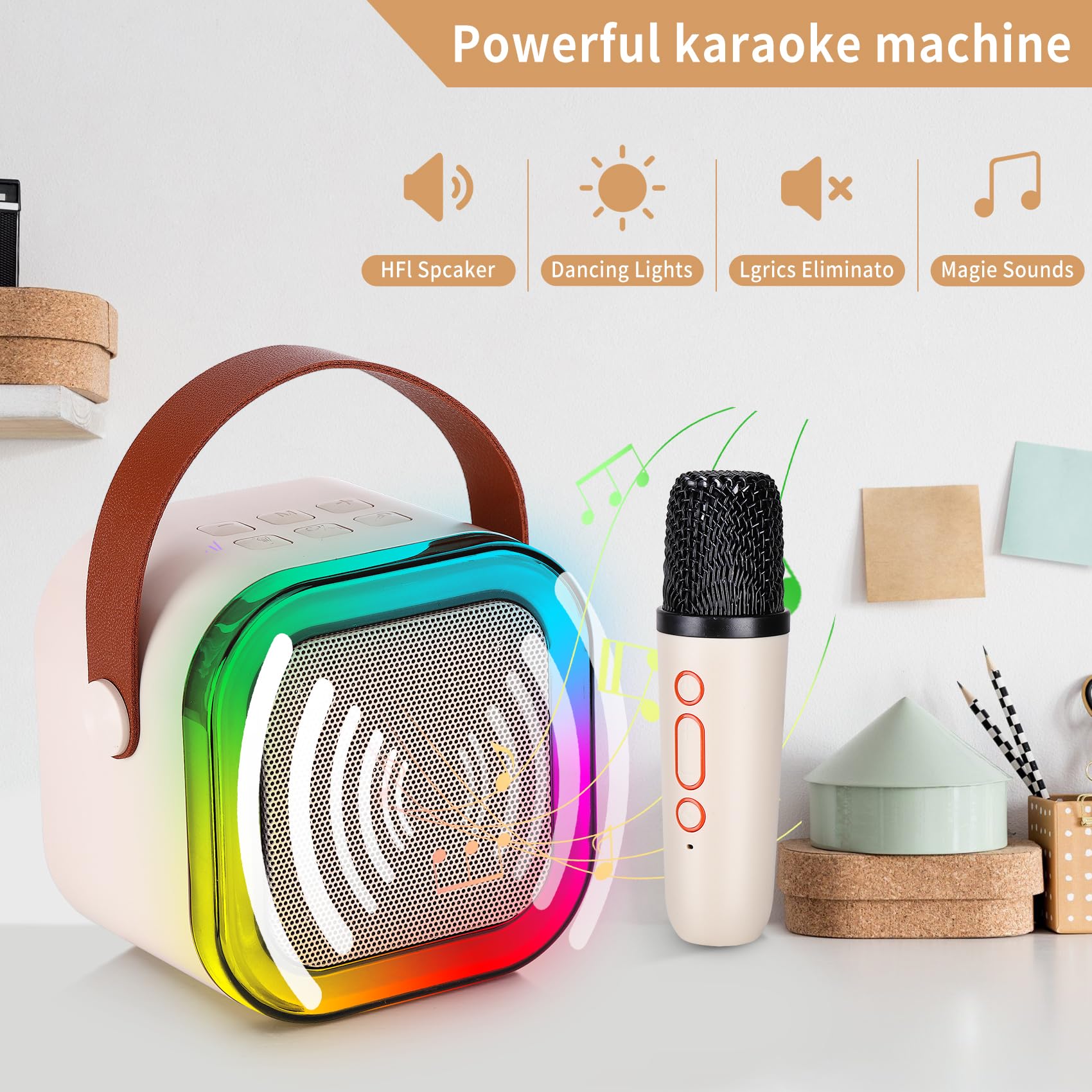 Mini máquina de karaoke con 2 micrófonos inalámbricos, máquina de karaoke para niños para niñas, 18 canciones precargadas de 4, 5, 6, 7, 8, 10, 12 años de edad, adolescentes, cumpleaños, blanco, azul 4