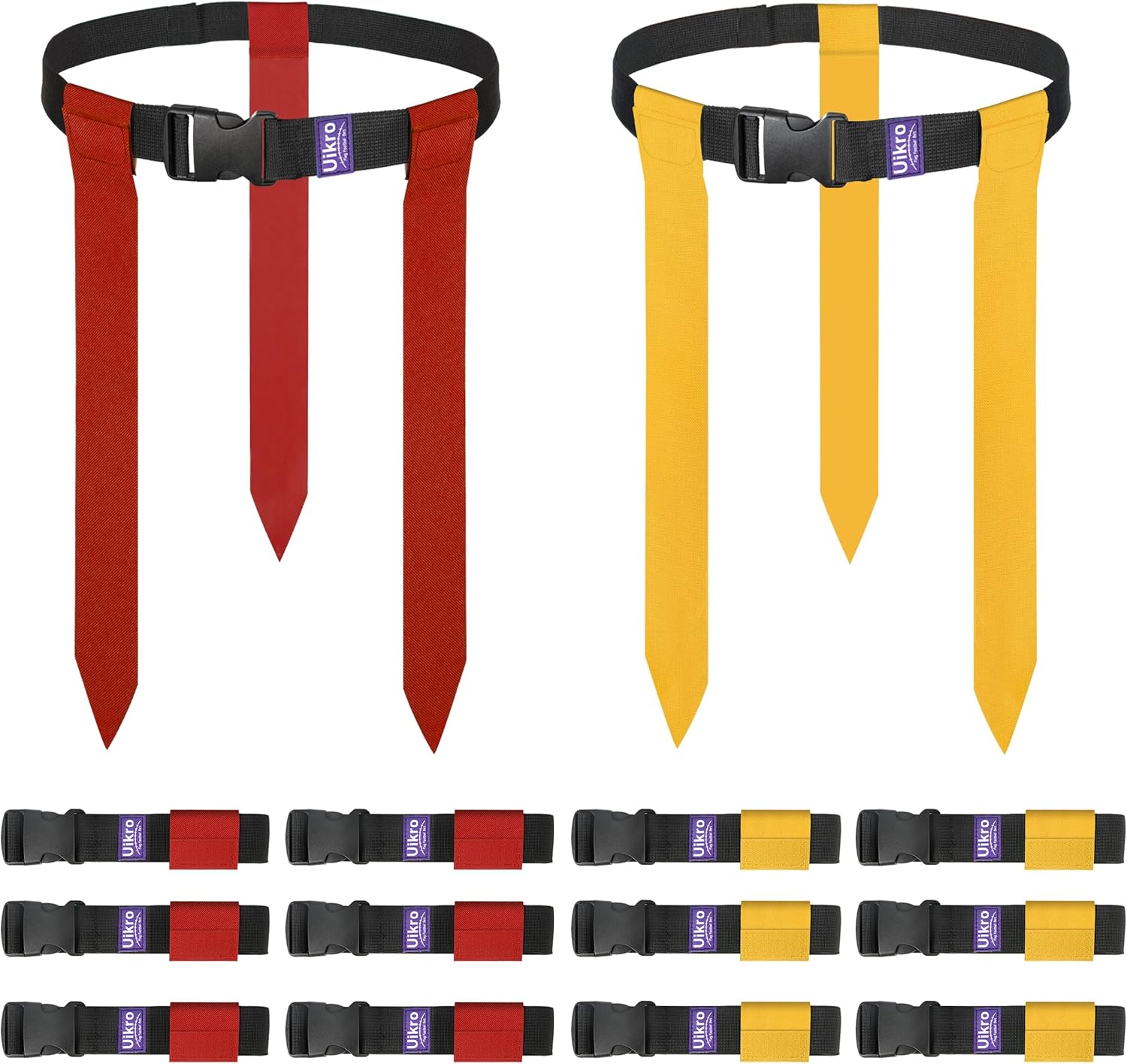 7 Packs Footall Wristbands (Black) + 14 Player Flag Football Belts (Red & Yellow) for Sports Training Competition