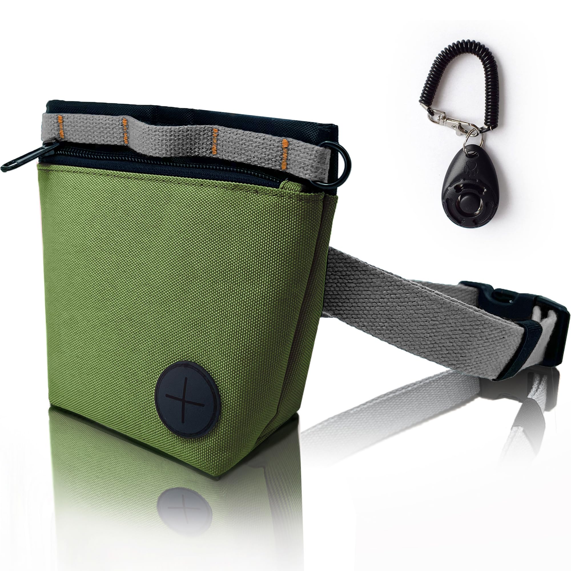 KATOZOO Bolsa de golosinas para perros con clicker de entrenamiento para mascotas, kit de bolsa de entrenamiento para perros, cierre magnético, entrenamiento manos libres. (verde)