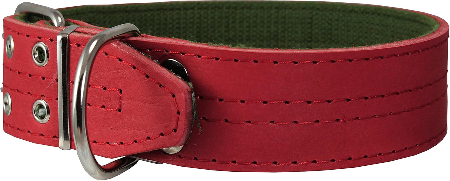 Dogs My Love Genuine Leather Dog Collar 1.75" Wide Padded (Neck Circumference: 15"-18", Red)