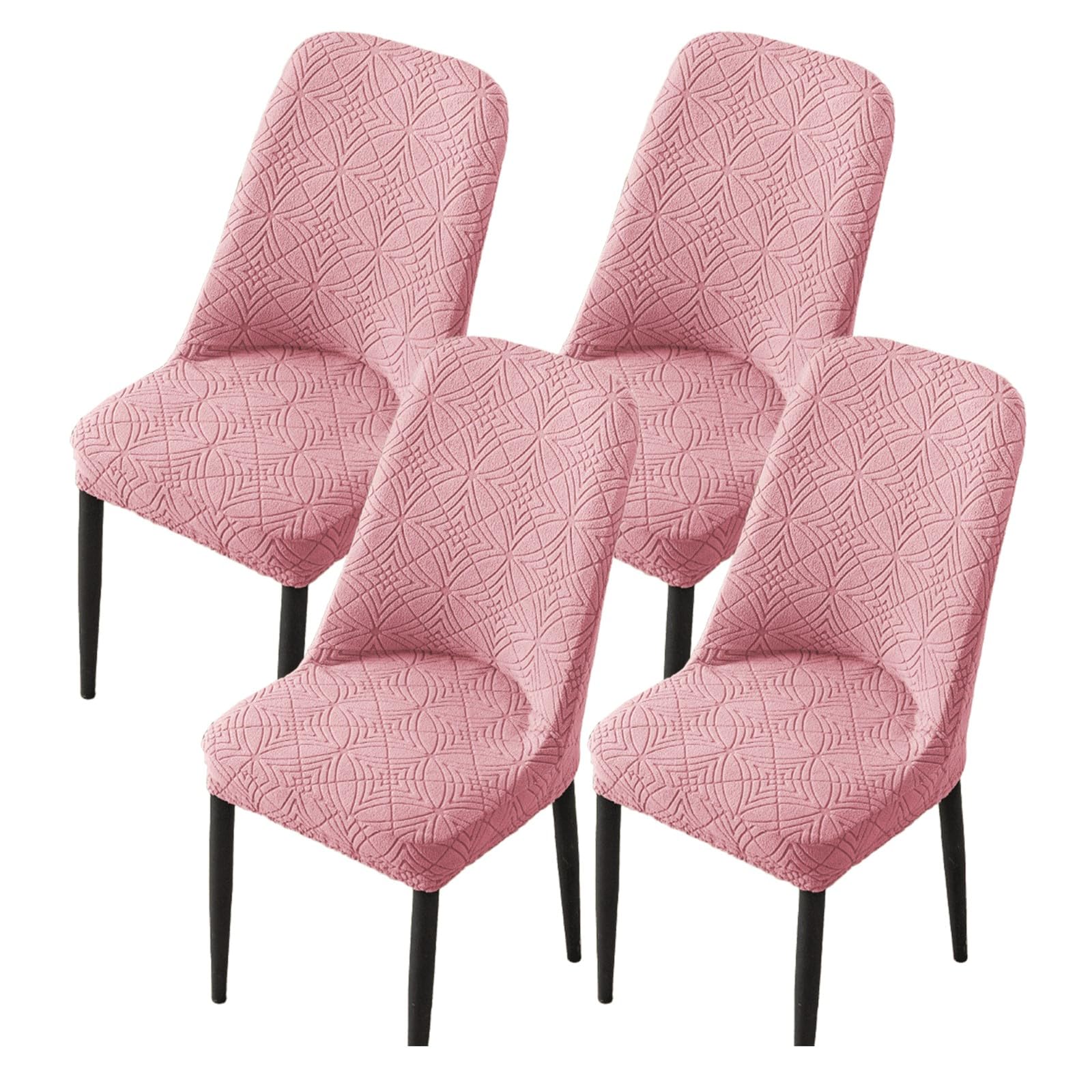 WYLEBER Curved Back Dining Chair Cover Set of 1/2/4/6,Stretch Nonslip Dining Chair Slipcover with Elastic Bottom,Soft Washable for Home Wedding Party Decoration(Pink,4Set)