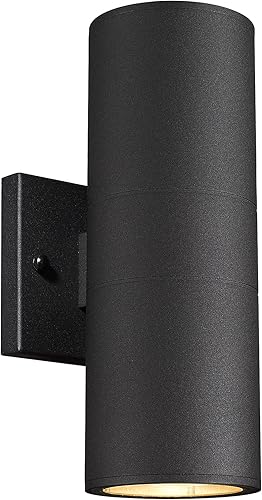 Ken & Ricky Luces de pared exteriores, aplique de pared hacia arriba y hacia abajo, luces exteriores cilíndricas con cubierta de vidrio templado