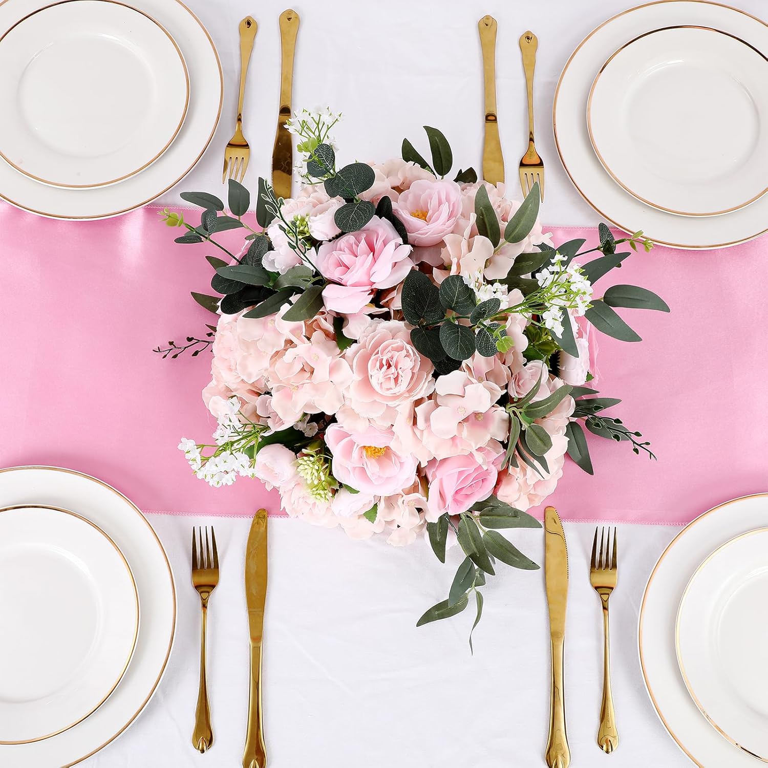 VitalCozy 12 Pcs Pink and Green Table Runners for Witch Princess Party Decorations 12 x 108 Long Satin Silk Table Runner for Wedding Baby Shower Birthday Party Decor