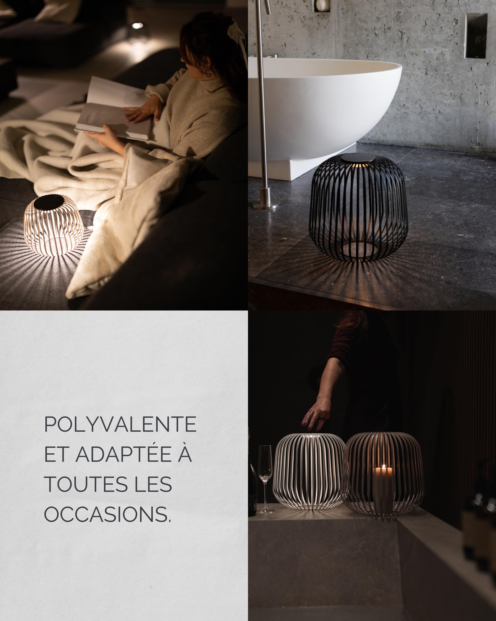 LUUK Studio Lanterne Solaire Noir, Rechargeable Lampe de Terrasse, sans fil étanchéité IP65 pour usage intérieur et extérieur, Decoration jardin, Eclairage Balcon, Patio, Lumière d’ambiance dimmable
