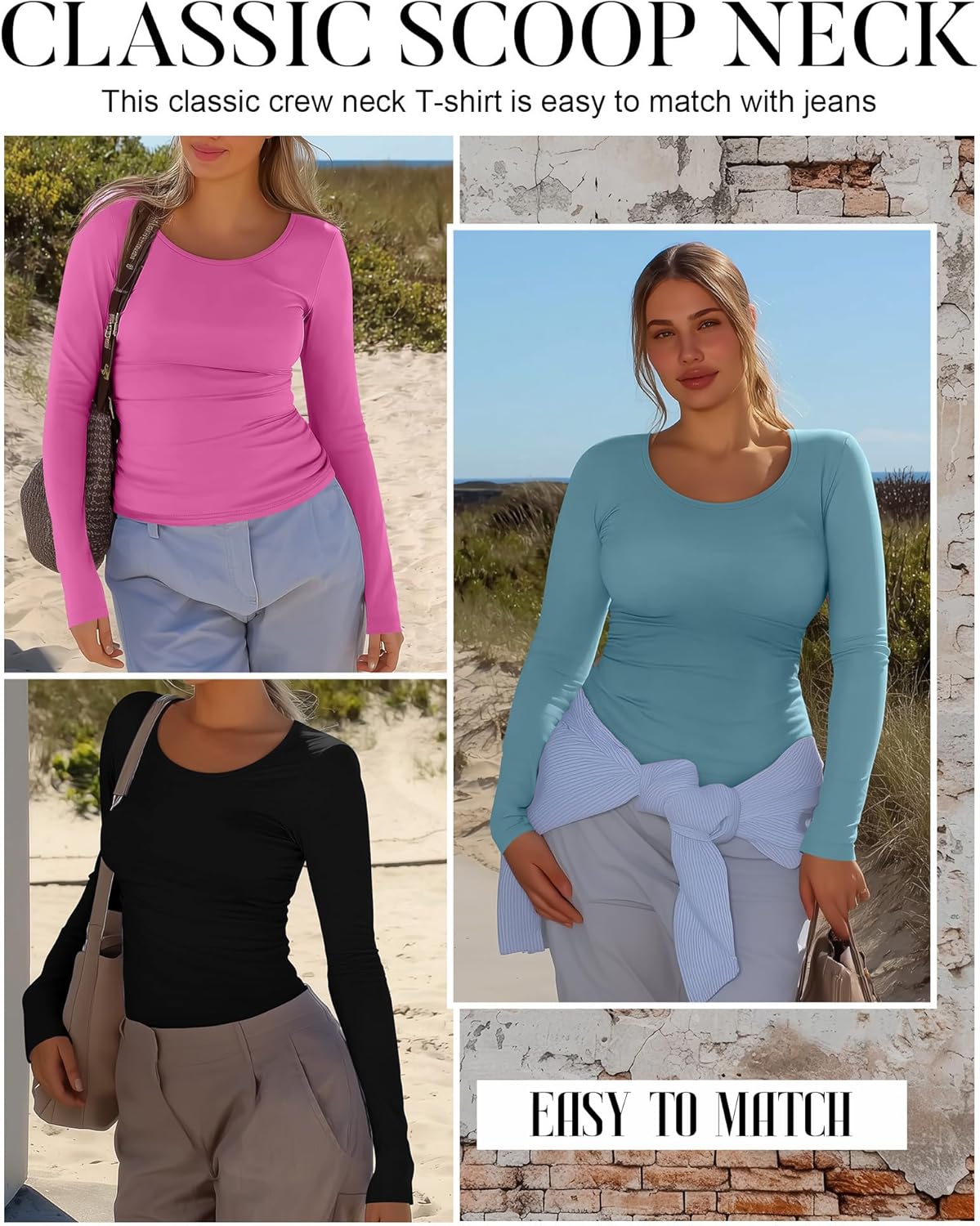 3 Pack Women's Plus Size Shirts Tops Scoop Neck Long Sleeve Tee Slim Fitted Stretchy Casual Basic Fall Winter Blouse - Image 4