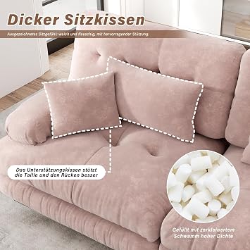 SoarFlash Modern 3 Seater Modular Sofa for Living Room - Chenille Finish Solid Wood Armrests Light Pink 77×313cm