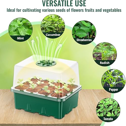 Miniatura 5 de NBPLUS Bandeja de inicio de semillas con luz de crecimiento, paquete de 5 60 celdas kit de inicio de semillas con cúpula de humedad y base, bandejas