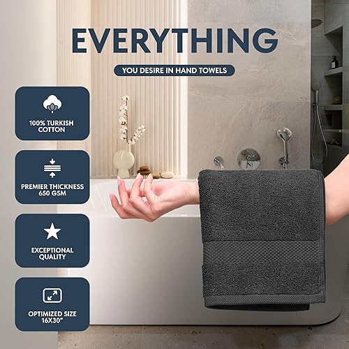 Miniatura 85 de Juego de toallas de mano White Classic de lujo, set de toallas para el baño, hotel, spa, cocina, de algodón egipcio circular, 40cm x 76cm, set de 6