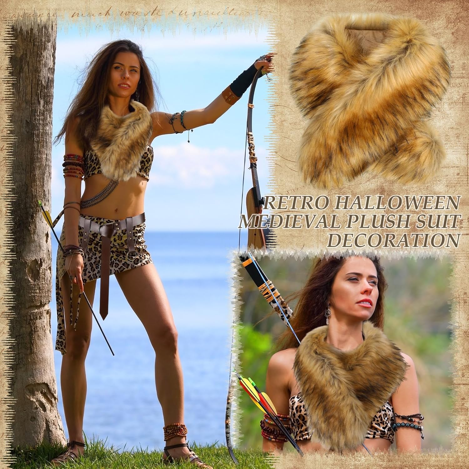 JenPen 3 Pcs Halloween Women Viking Costume Set Viking Belt Fur Collar Fur Boots Covers Costume Accessories for Halloween - Image 7