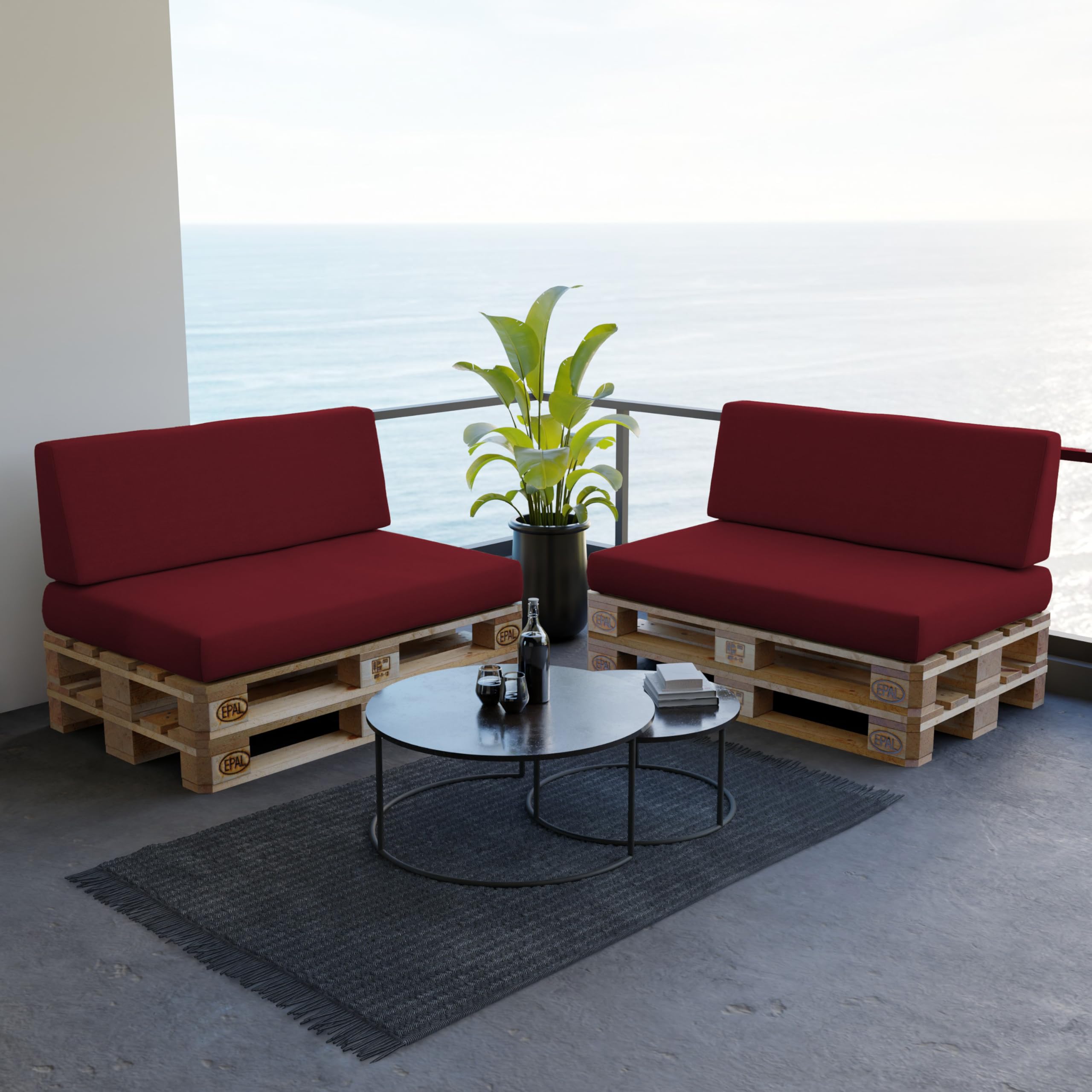 POKAR Euro Pallet Seating Set of 2: 1x seat cushion 120x80cm + 1x back cushion 120x40cm, cold foam, removable covers, Home Garden Furniture DIY, indoor outdoor pillow, without pallets, Beige — view 108